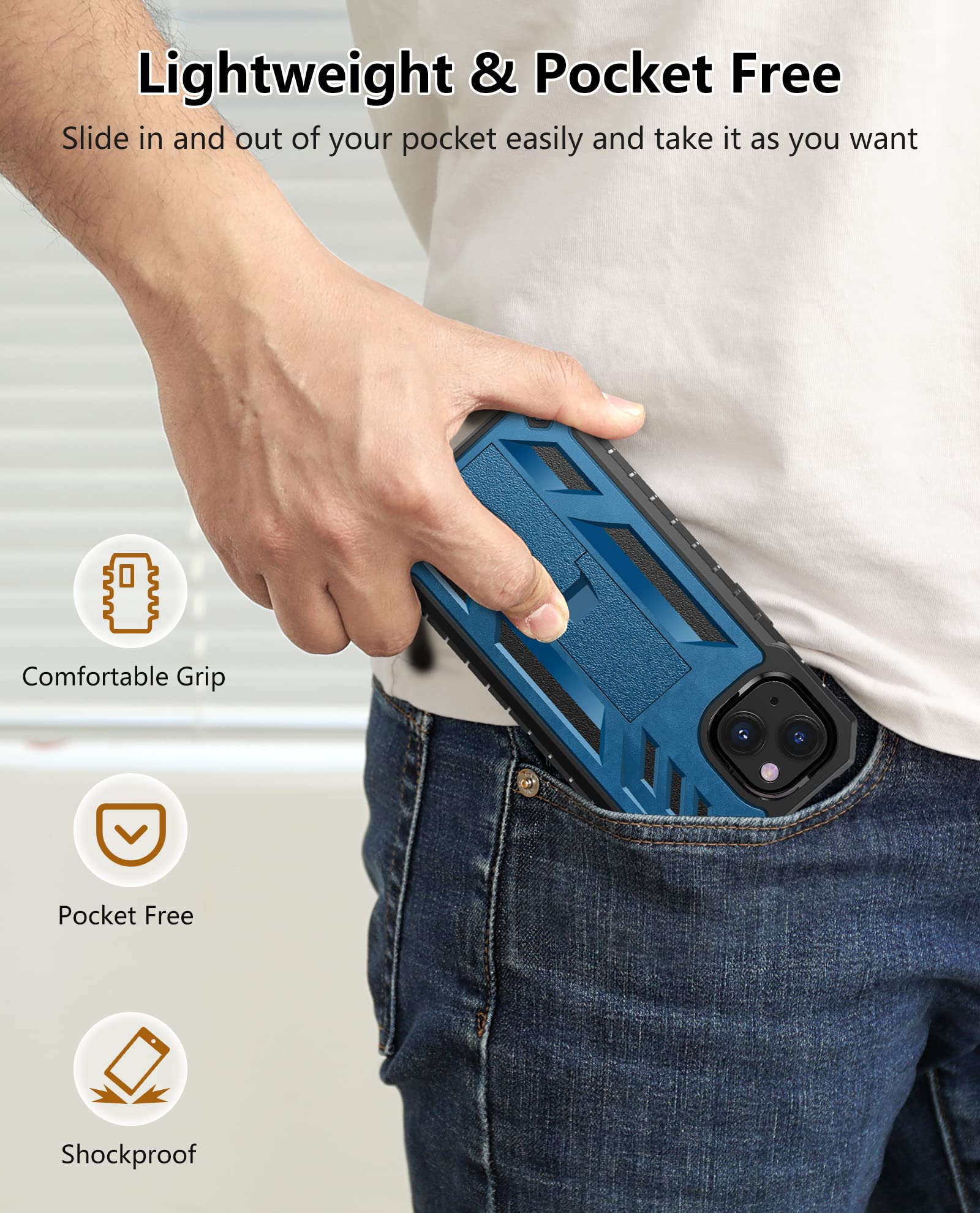 Foto 7 pulgar | Funda De Teléfono Soios Para Iphone 13/14 De 6.1 Pulgadas Con Soporte Azul - Venta Internacional.
