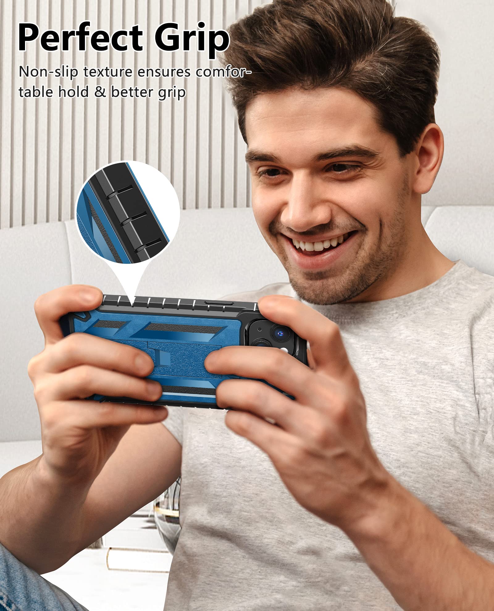 Foto 8 pulgar | Funda De Teléfono Soios Para Iphone 13/14 De 6.1 Pulgadas Con Soporte Azul - Venta Internacional.