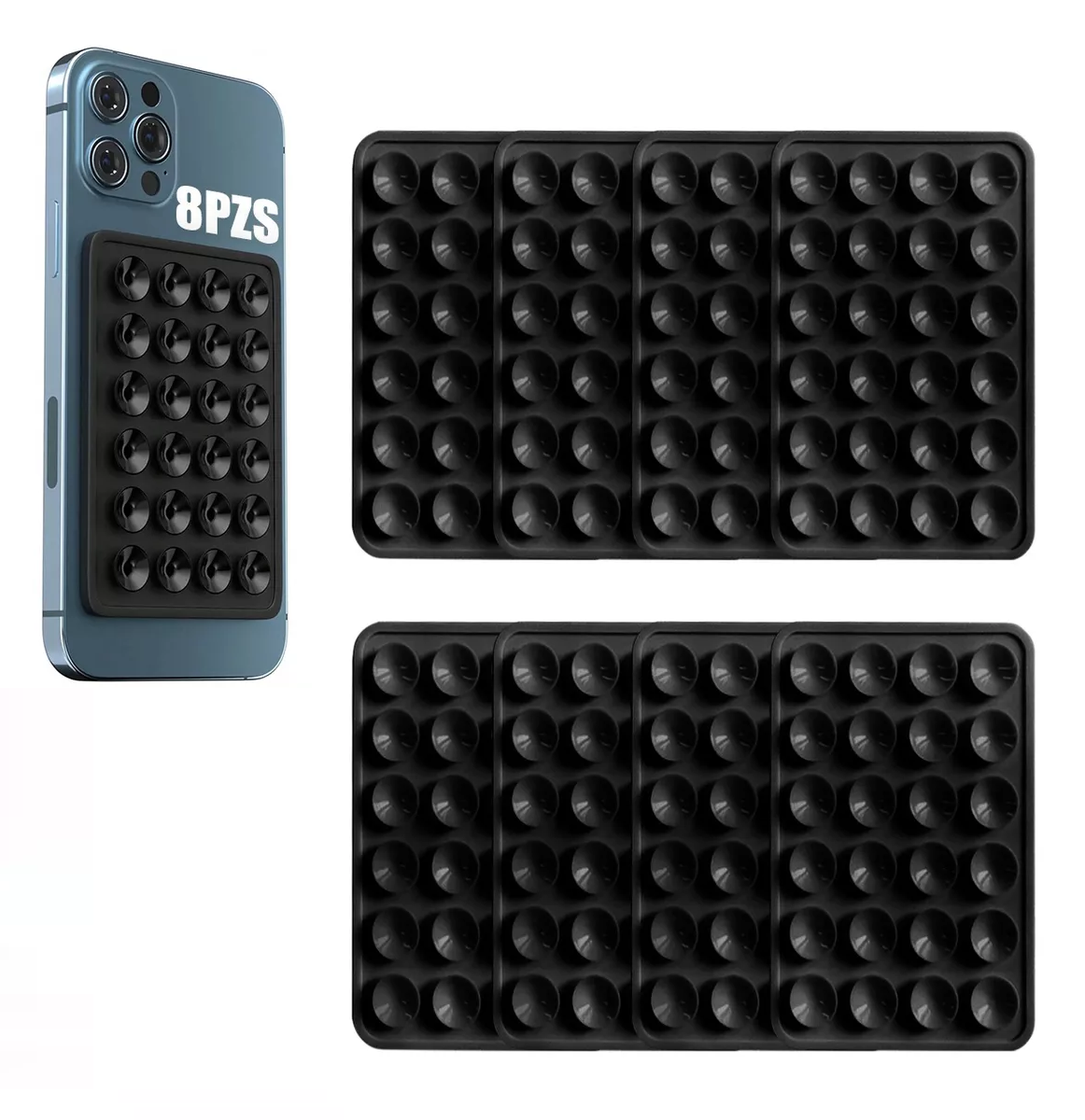 Foto 3 pulgar | Funda Ventosa De Silicona Soporte Telefono Para Celular 8 Pzs Negro
