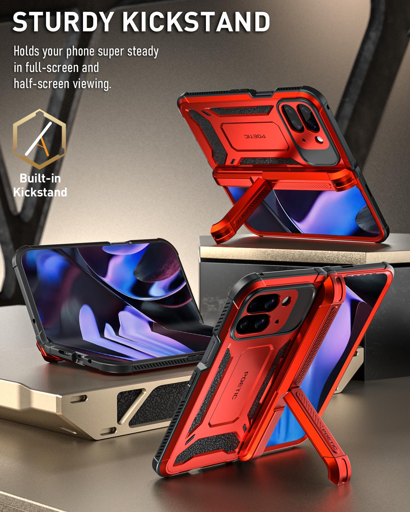 Foto 5 pulgar | Funda Poetic Spartan Para Google Pixel 9 Pro Fold 5g, Color Rojo Metalizado - Venta Internacional.
