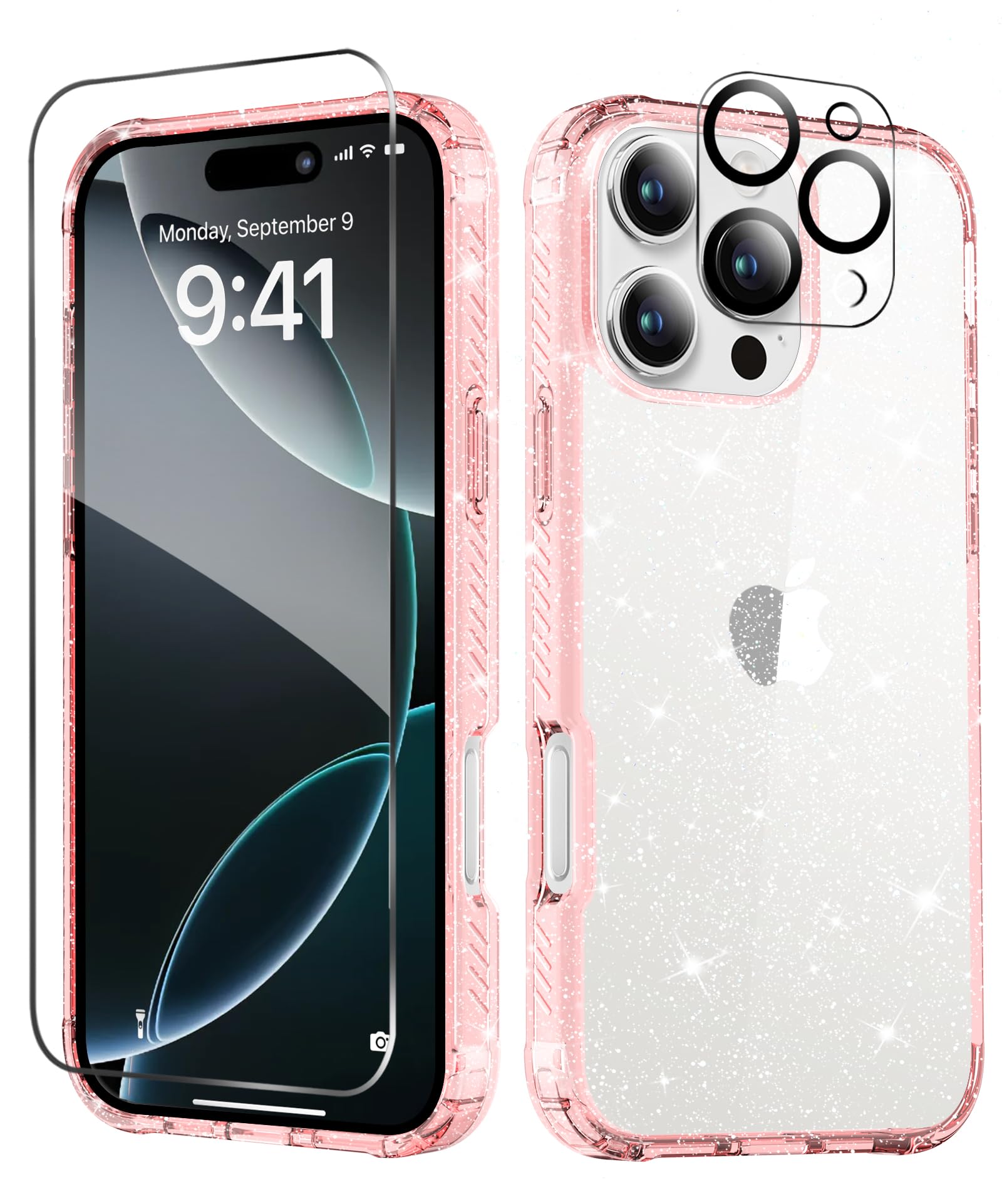 Foto 2 pulgar | Funda De Teléfono Miodik Para Iphone 16 Pro, Transparente Con Purpurina Rosa, 6.3 Pulgadas - Venta Internacional.