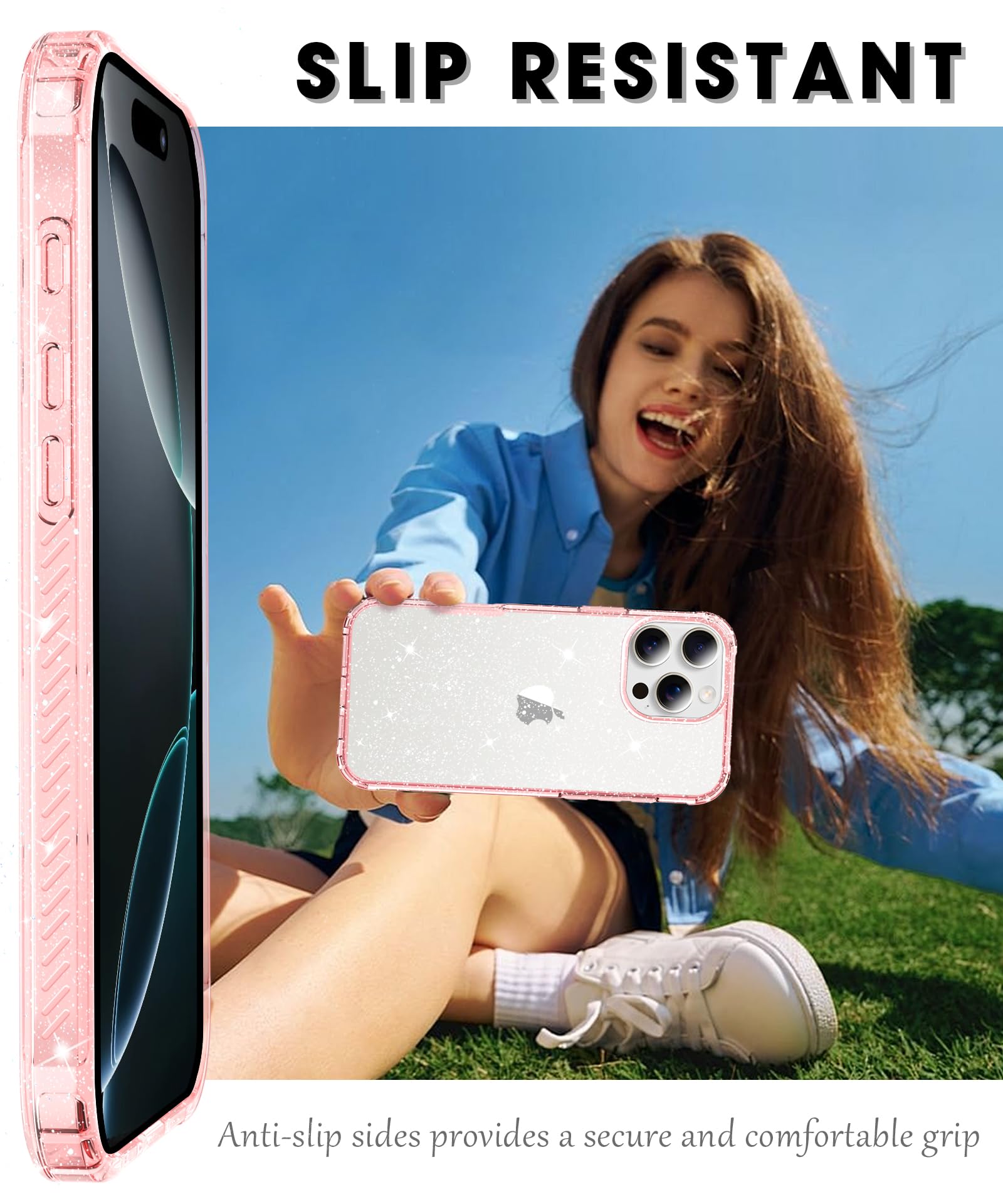 Foto 4 pulgar | Funda De Teléfono Miodik Para Iphone 16 Pro, Transparente Con Purpurina Rosa, 6.3 Pulgadas - Venta Internacional.