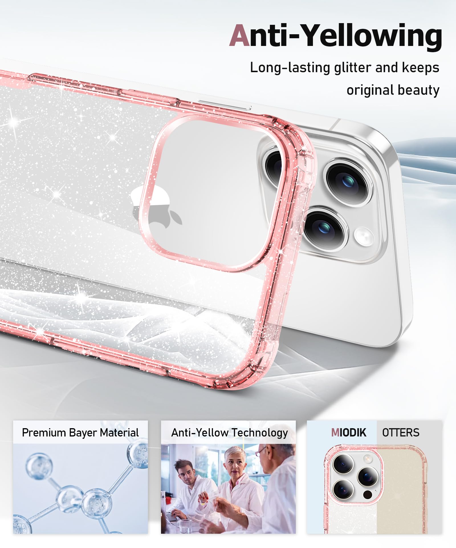 Foto 5 pulgar | Funda De Teléfono Miodik Para Iphone 16 Pro, Transparente Con Purpurina Rosa, 6.3 Pulgadas - Venta Internacional.