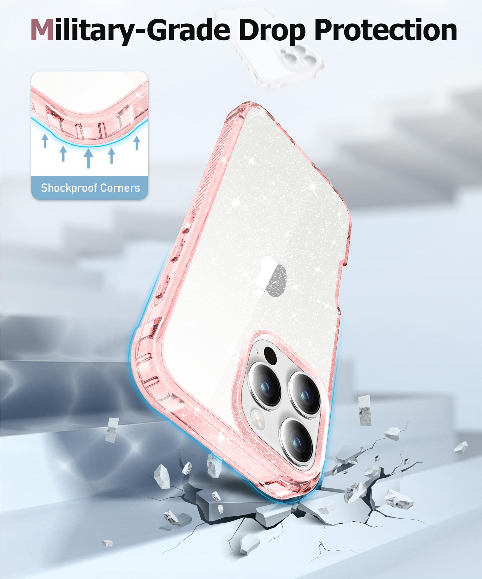 Foto 7 pulgar | Funda De Teléfono Miodik Para Iphone 16 Pro, Transparente Con Purpurina Rosa, 6.3 Pulgadas - Venta Internacional.