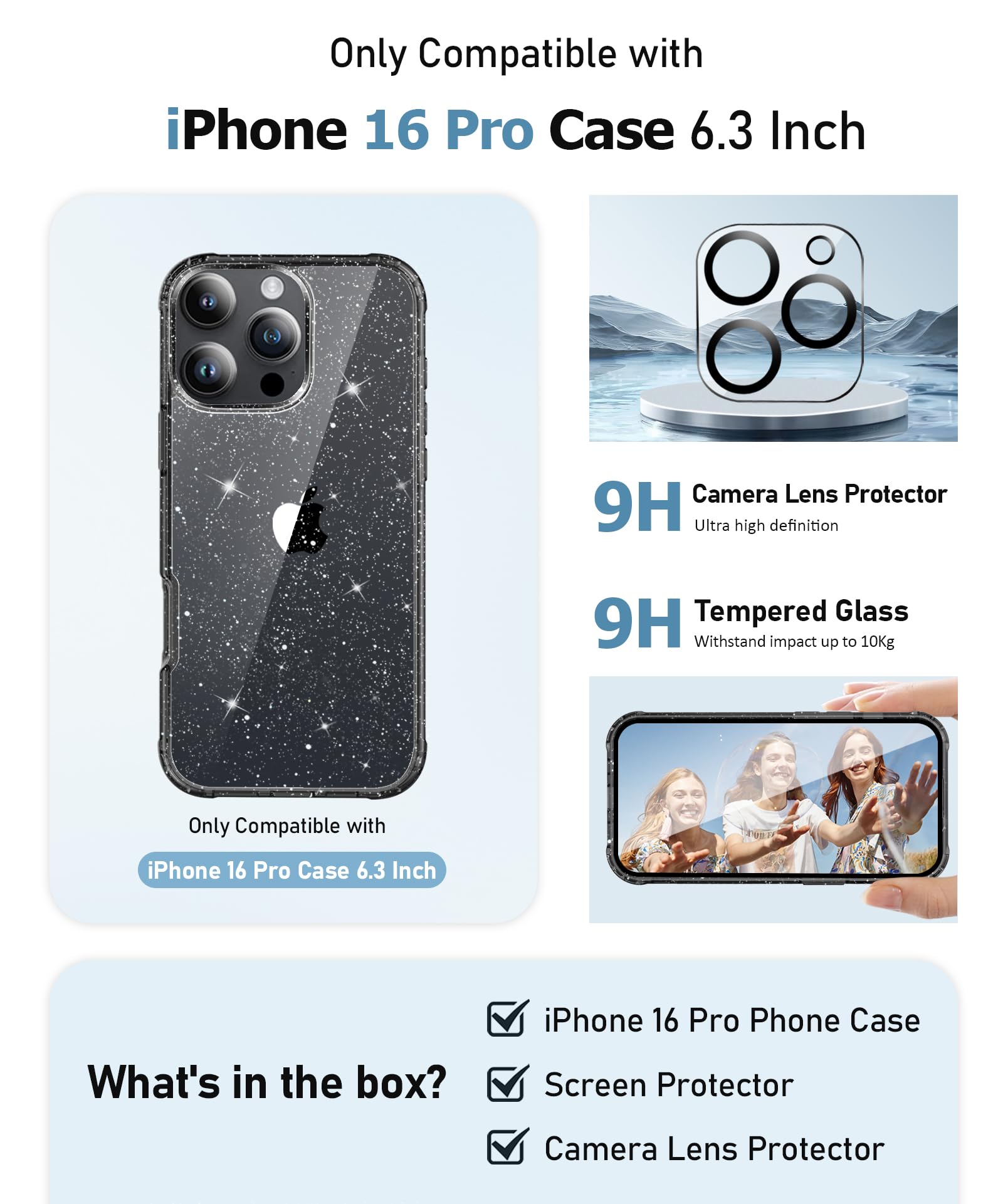 Foto 3 pulgar | Funda De Teléfono Miodik Para Iphone 16 Pro Max Clear Glitter - Venta Internacional.