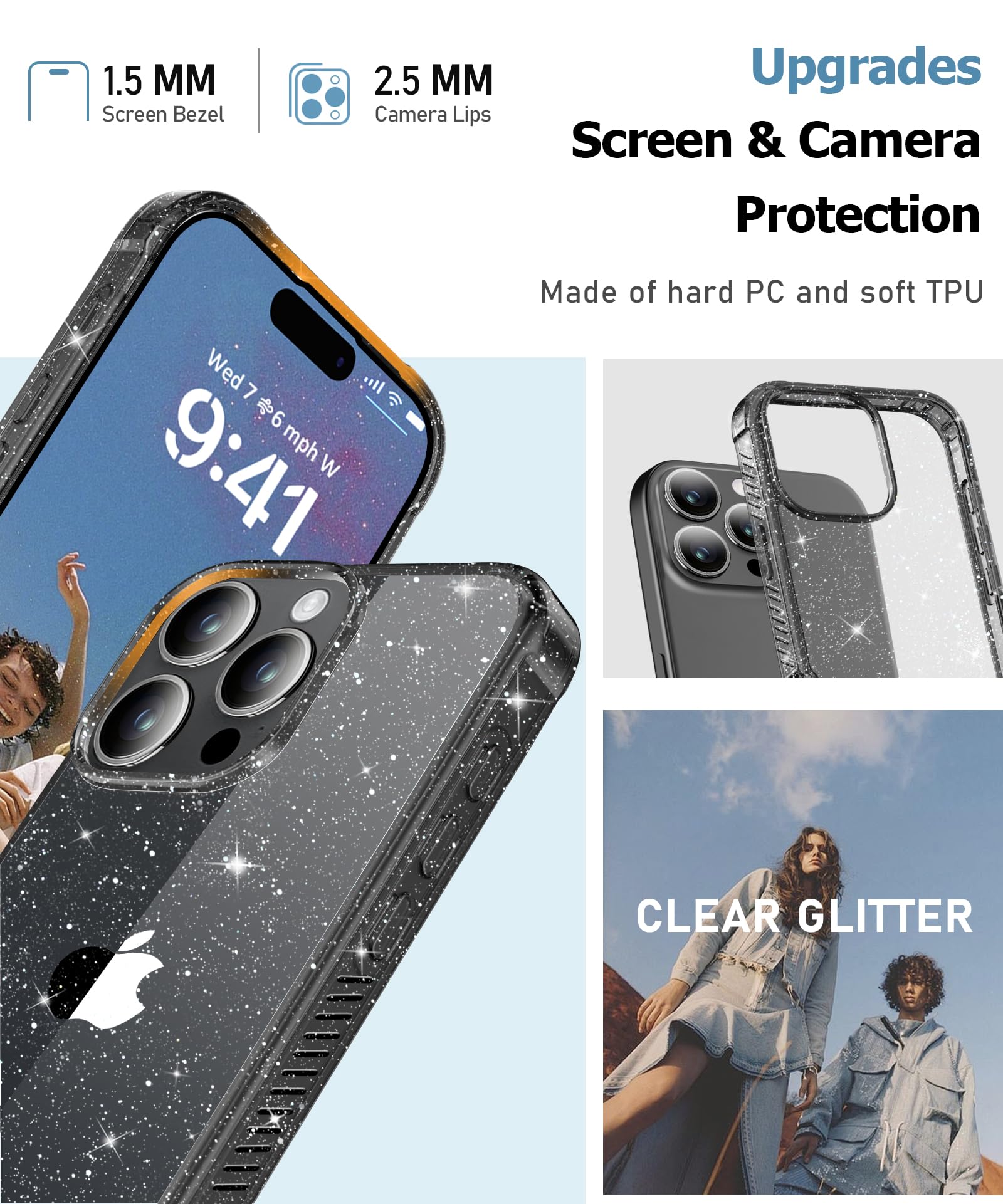 Foto 6 pulgar | Funda De Teléfono Miodik Para Iphone 16 Pro Max Clear Glitter - Venta Internacional.