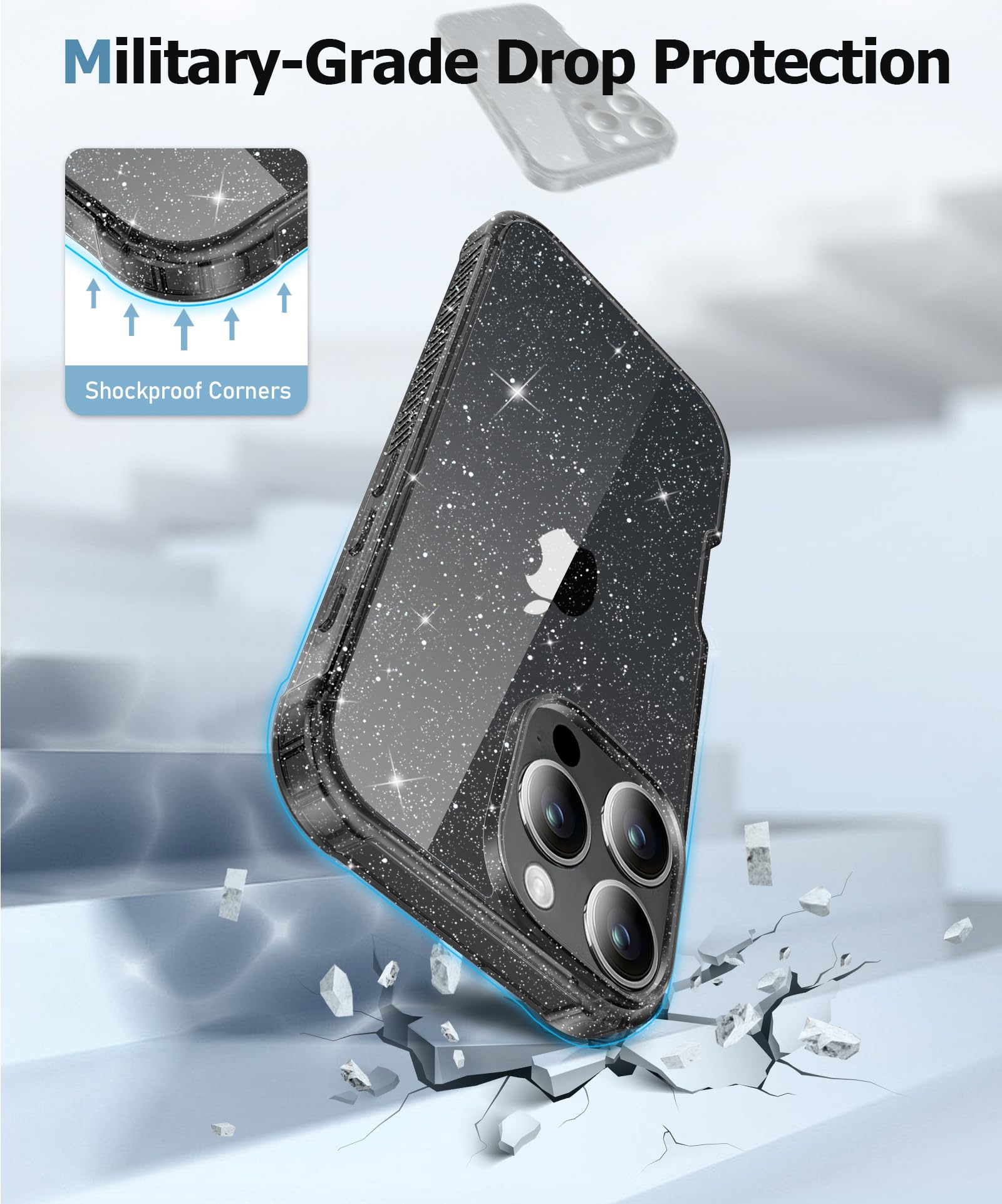 Foto 7 pulgar | Funda De Teléfono Miodik Para Iphone 16 Pro Max Clear Glitter - Venta Internacional.