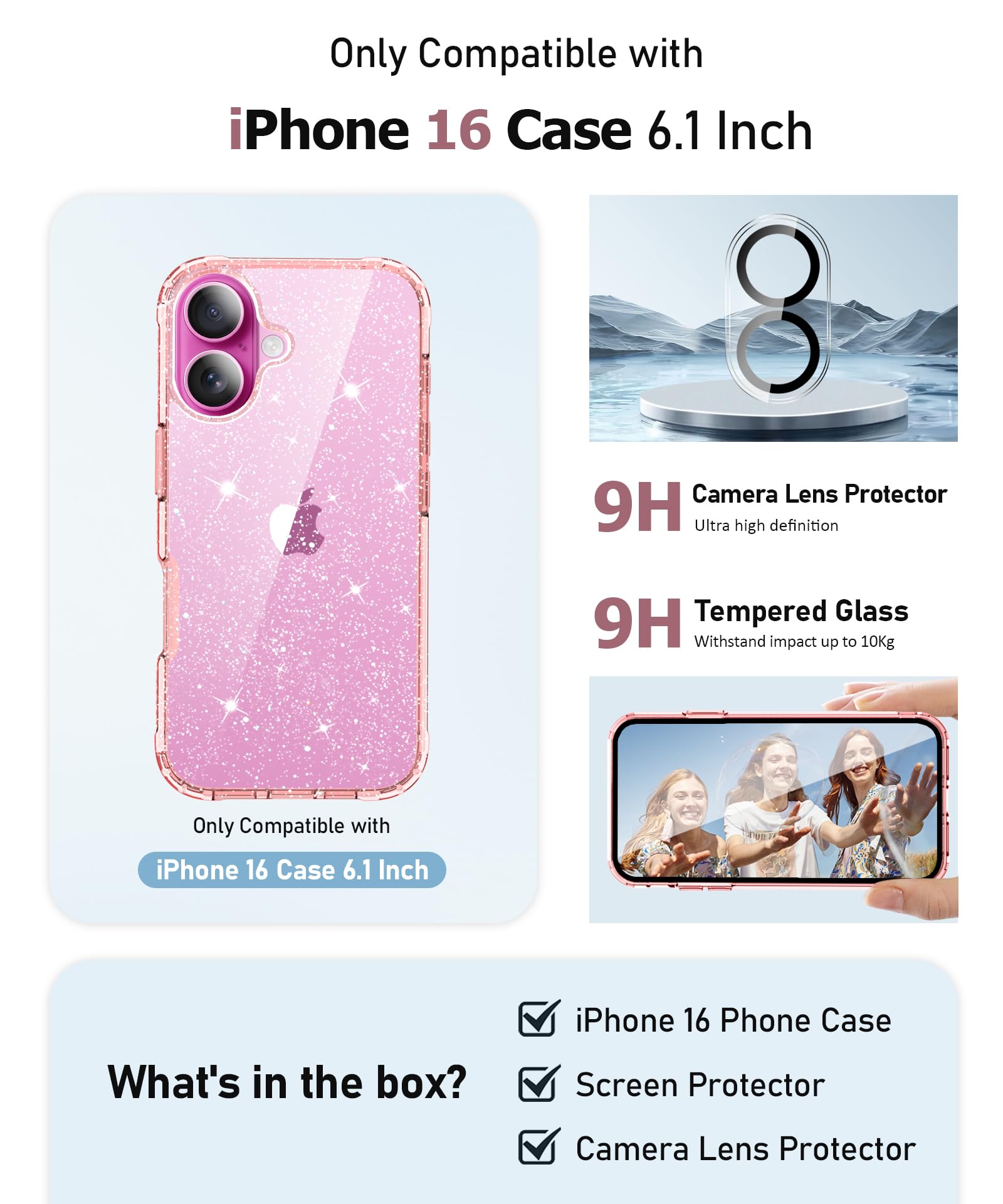 Foto 3 pulgar | Funda Miodik Para Iphone 16 De 6.1 Pulgadas Con Protector De Pantalla Rosa - Venta Internacional.