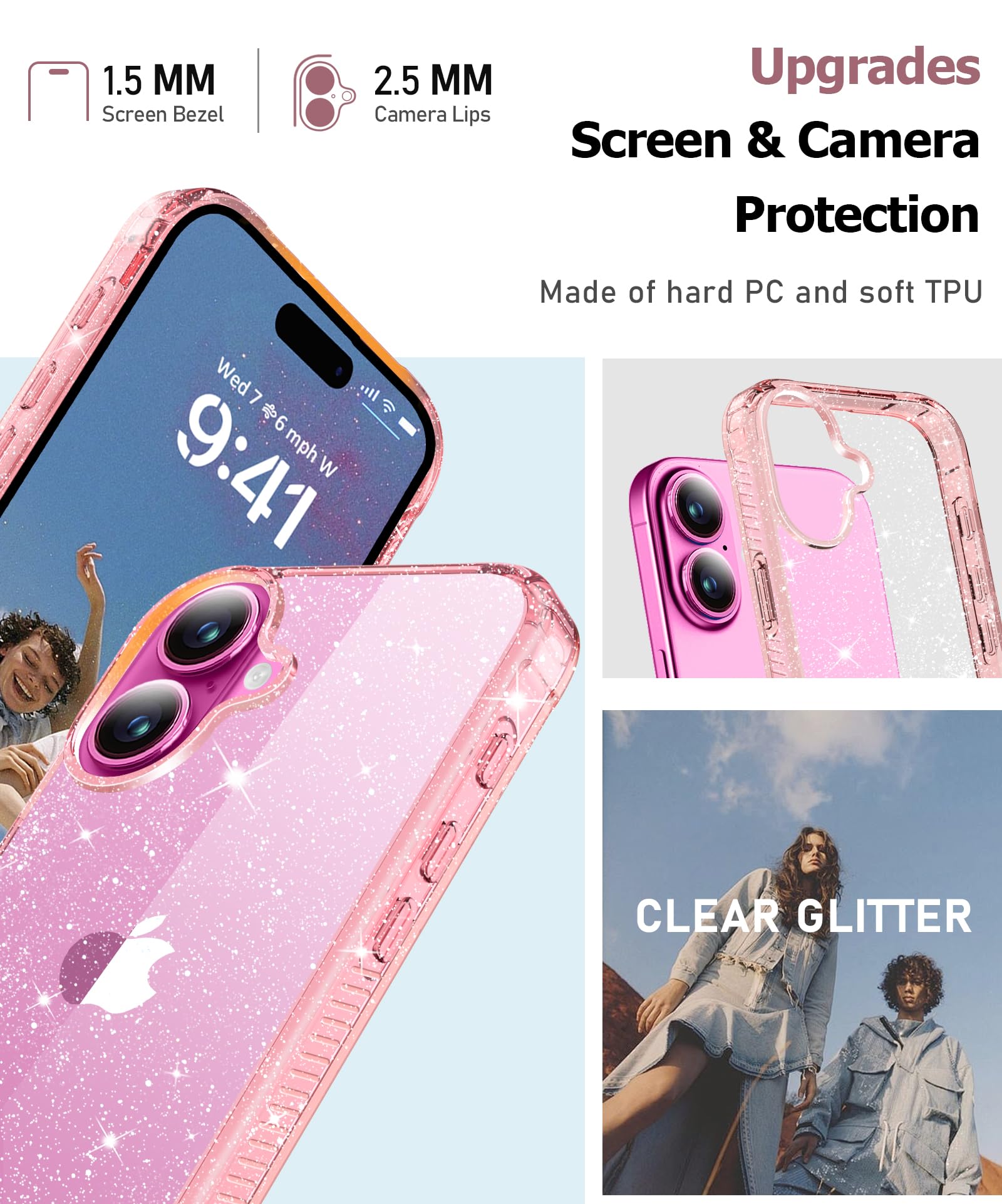 Foto 6 pulgar | Funda Miodik Para Iphone 16 De 6.1 Pulgadas Con Protector De Pantalla Rosa - Venta Internacional.