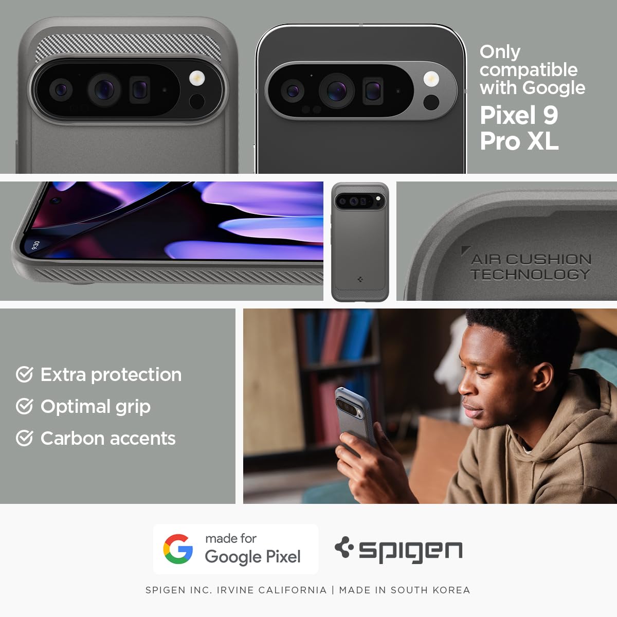 Foto 3 pulgar | Funda De Teléfono Spigen Rugged Armor Para Pixel 9 Pro Xl Marble Grey - Venta Internacional.