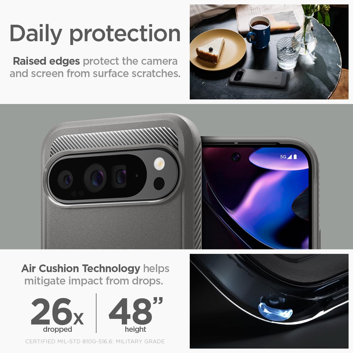 Foto 5 pulgar | Funda De Teléfono Spigen Rugged Armor Para Pixel 9 Pro Xl Marble Grey - Venta Internacional.