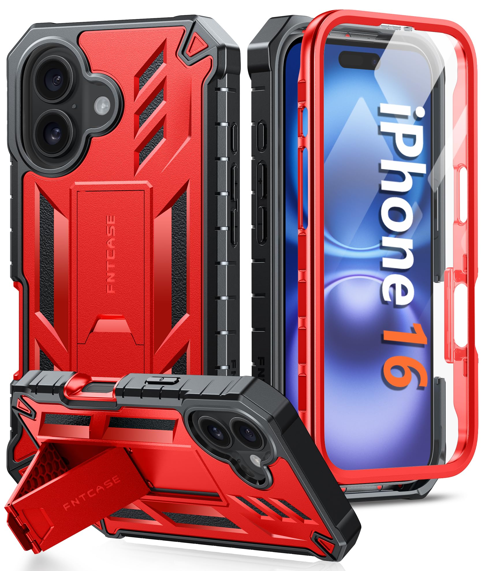 Foto 2 pulgar | Funda De Teléfono Fntcase Para Iphone 16 Con Soporte Rojo De 6.1 Pulgadas - Venta Internacional.