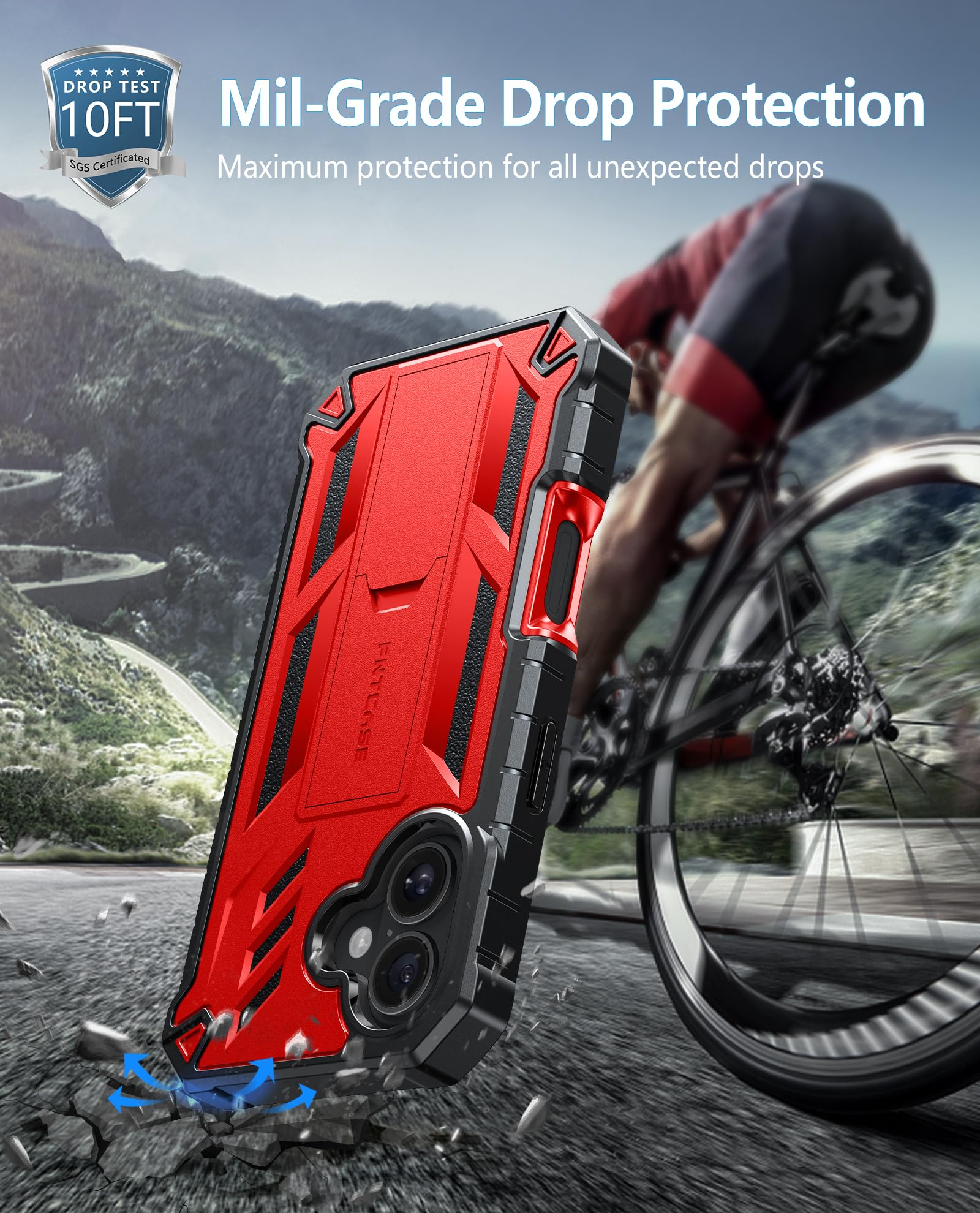 Foto 7 pulgar | Funda De Teléfono Fntcase Para Iphone 16 Con Soporte Rojo De 6.1 Pulgadas - Venta Internacional.