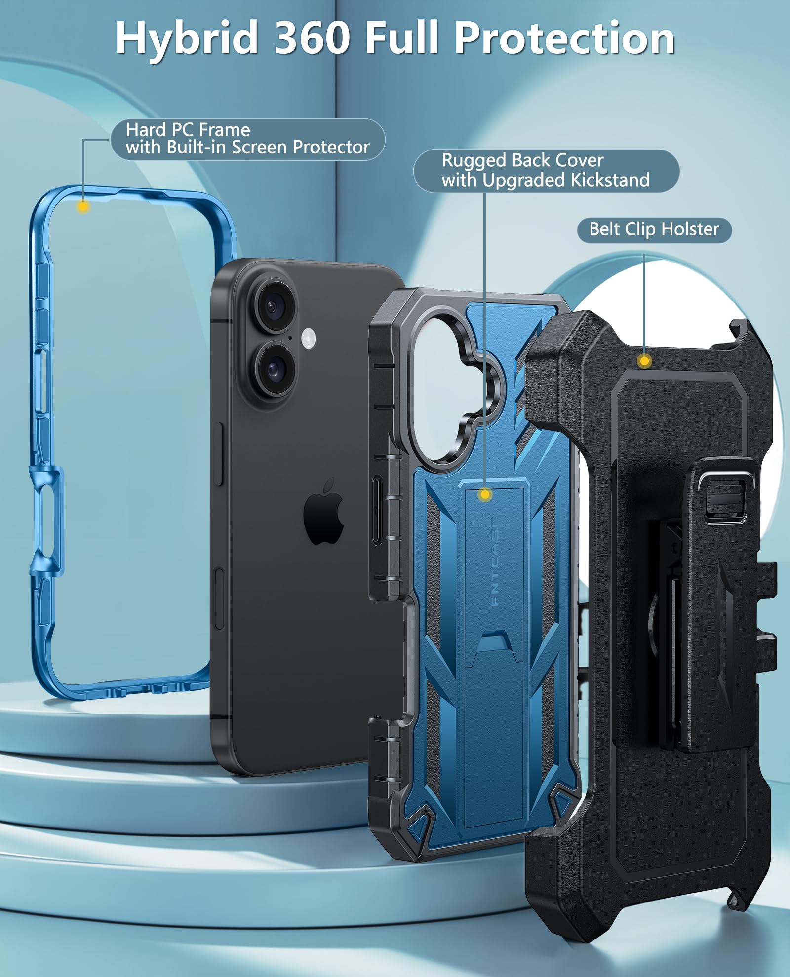 Foto 4 pulgar | Funda De Teléfono Fntcase Para Iphone 16, Color Azul De Grado Militar De 6.1 Pulgadas - Venta Internacional.