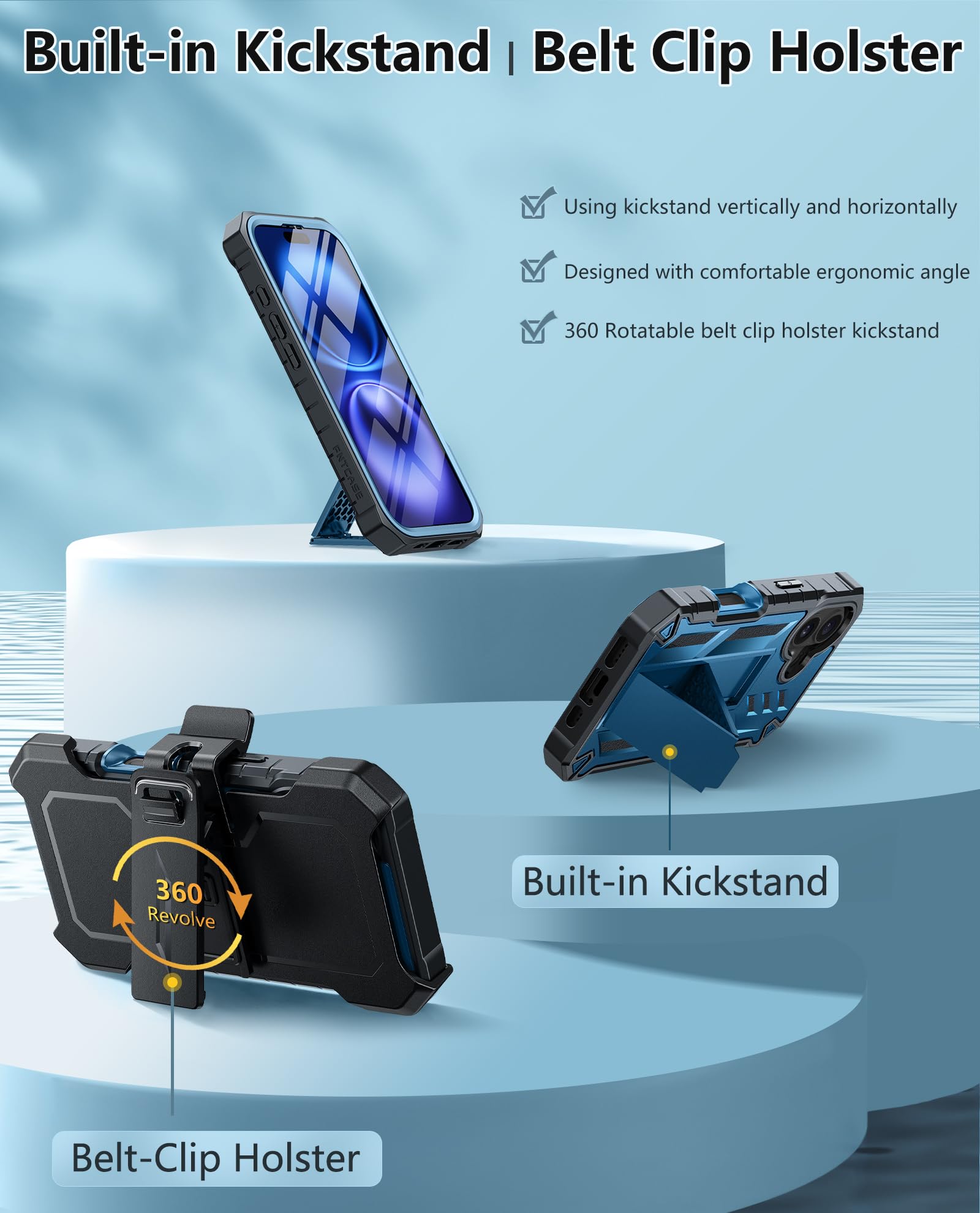 Foto 5 pulgar | Funda De Teléfono Fntcase Para Iphone 16, Color Azul De Grado Militar De 6.1 Pulgadas - Venta Internacional.