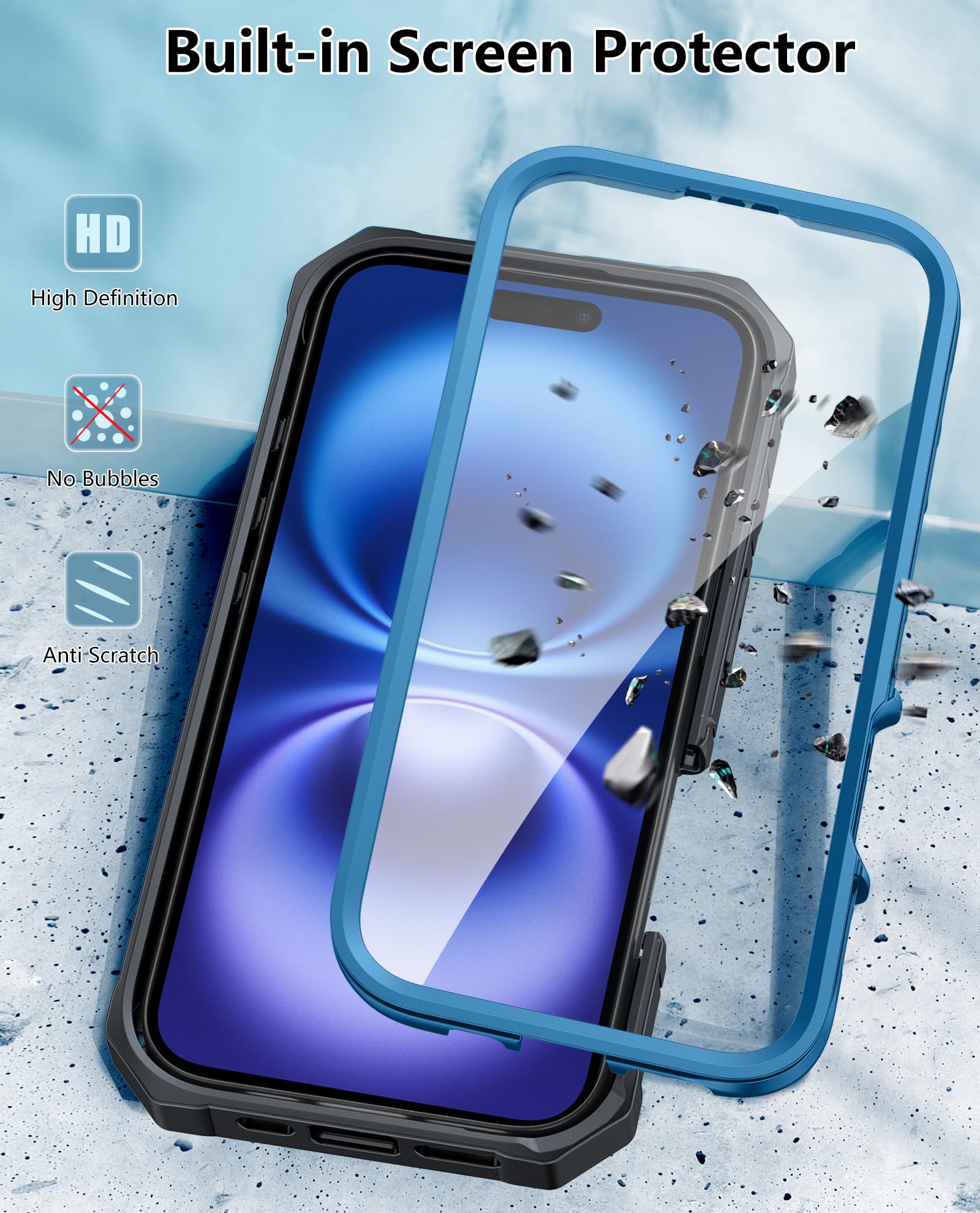 Foto 6 pulgar | Funda De Teléfono Fntcase Para Iphone 16, Color Azul De Grado Militar De 6.1 Pulgadas - Venta Internacional.