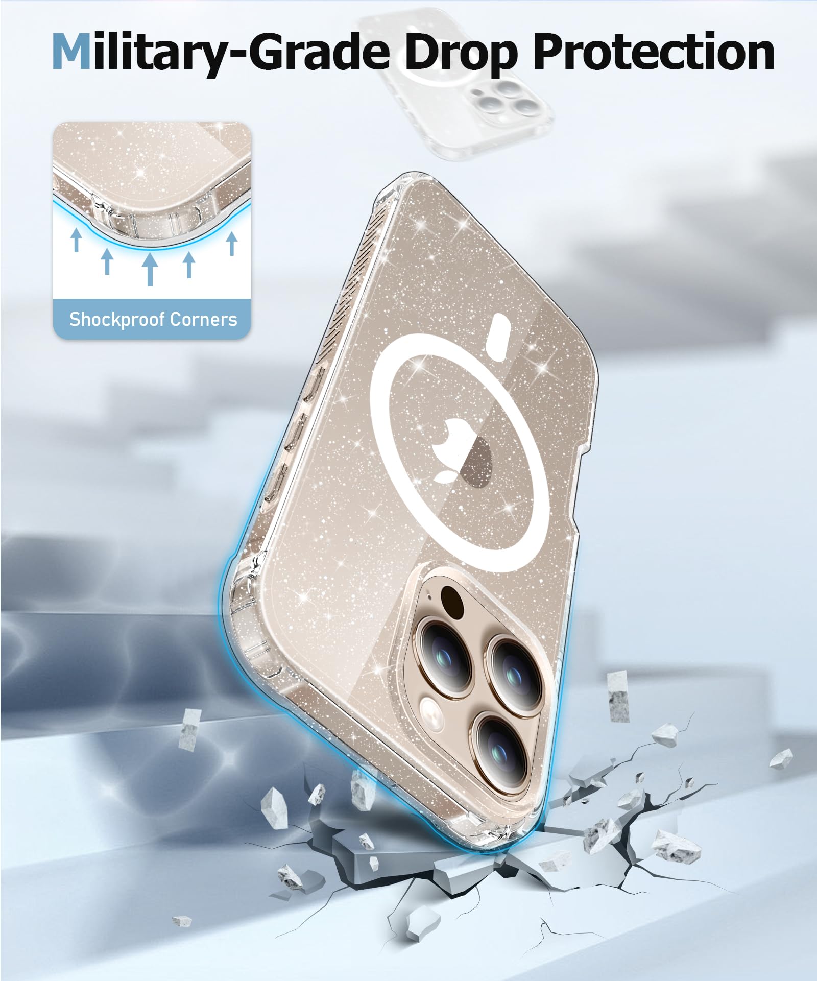 Foto 7 pulgar | Funda De Teléfono Miodik Para Iphone 16 Pro Clear Glitter Con Protector - Venta Internacional.