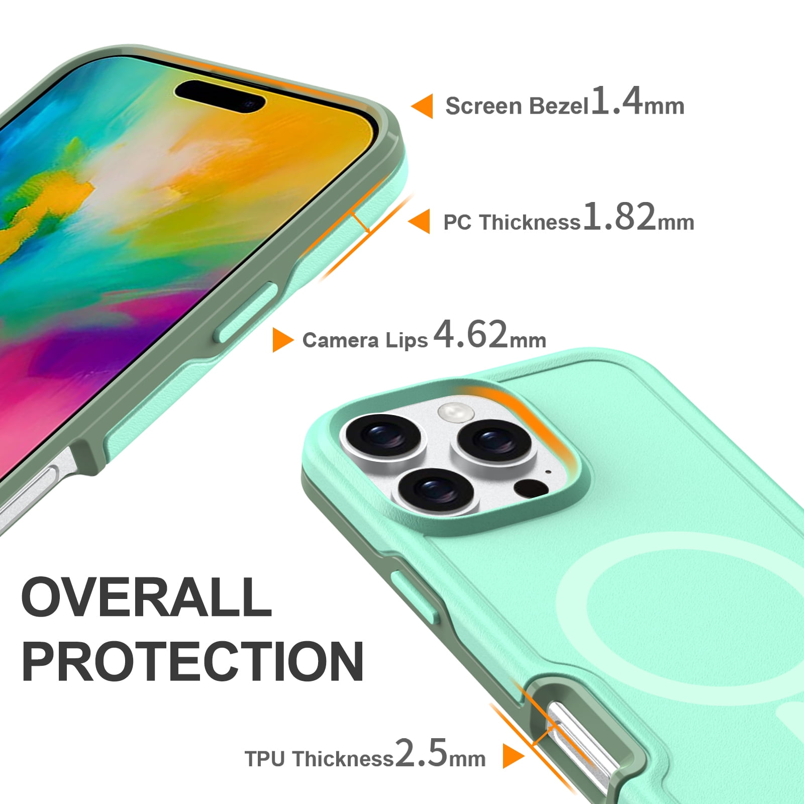 Foto 2 | Funda Magnética Anticaída Para Iphone 16 Pro, Color Verde Menta - Venta Internacional.