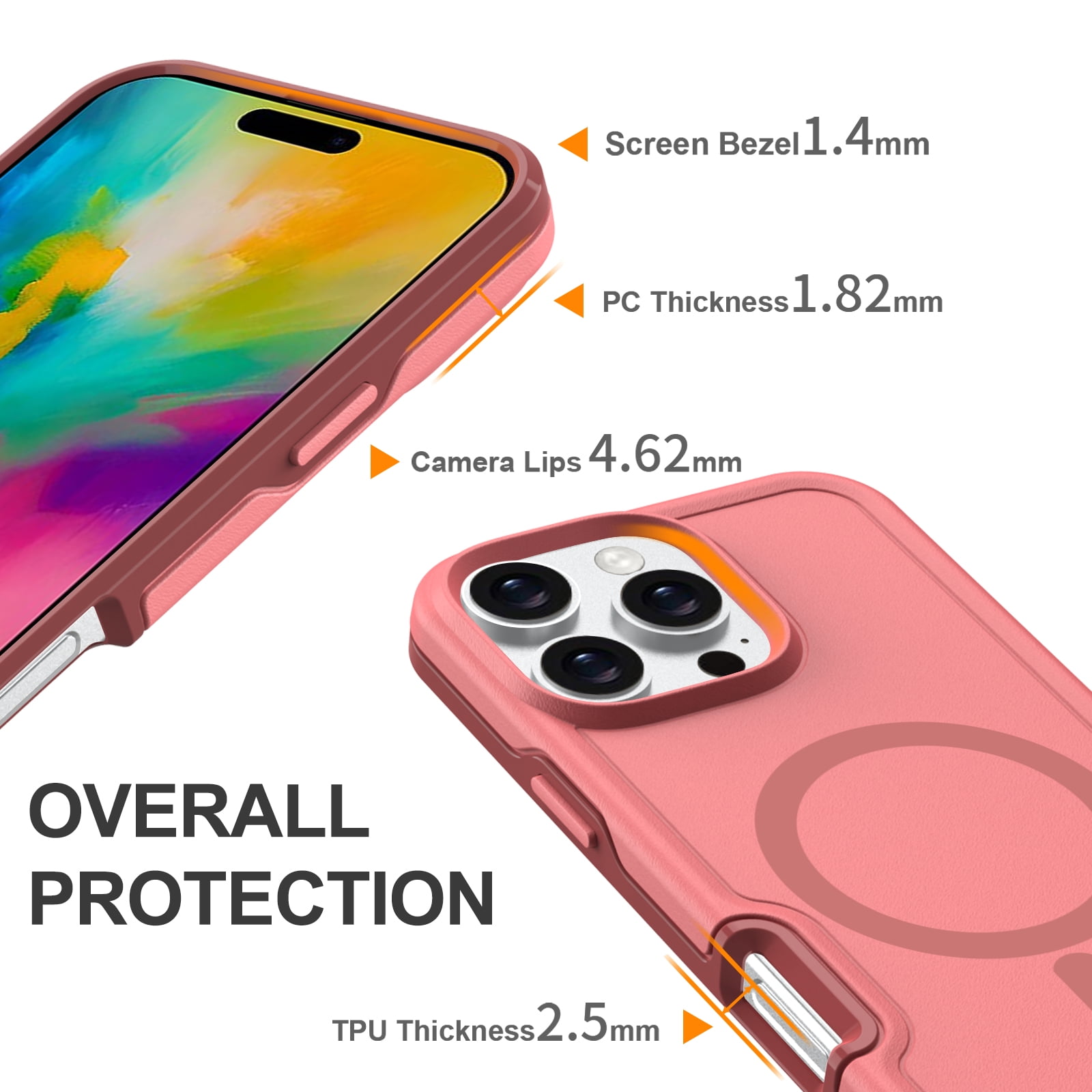 Foto 3 pulgar | Funda Magnética Antichoque Para Iphone 16 Pro, Color Rosa Oscuro - Venta Internacional.