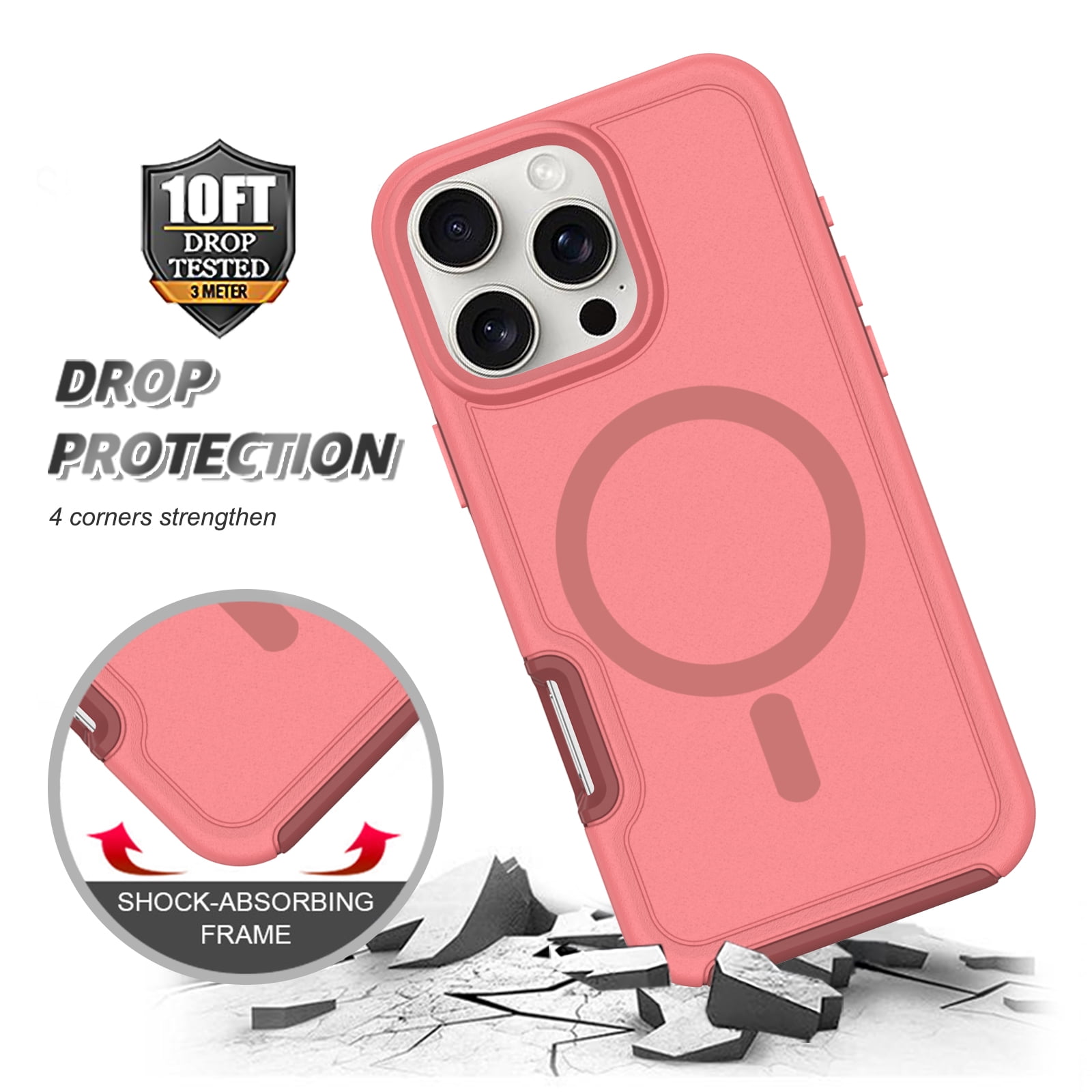 Foto 4 pulgar | Funda Magnética Antichoque Para Iphone 16 Pro, Color Rosa Oscuro - Venta Internacional.