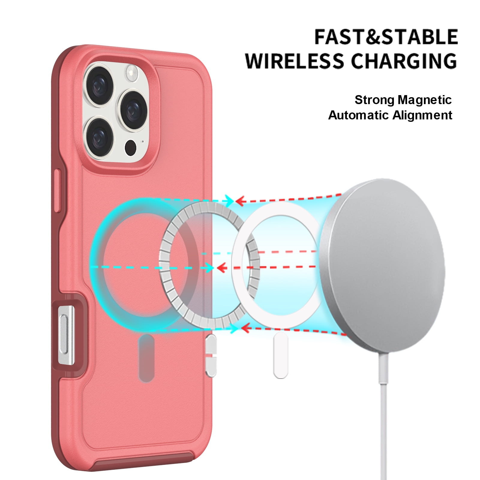 Foto 5 pulgar | Funda Magnética Antichoque Para Iphone 16 Pro, Color Rosa Oscuro - Venta Internacional.