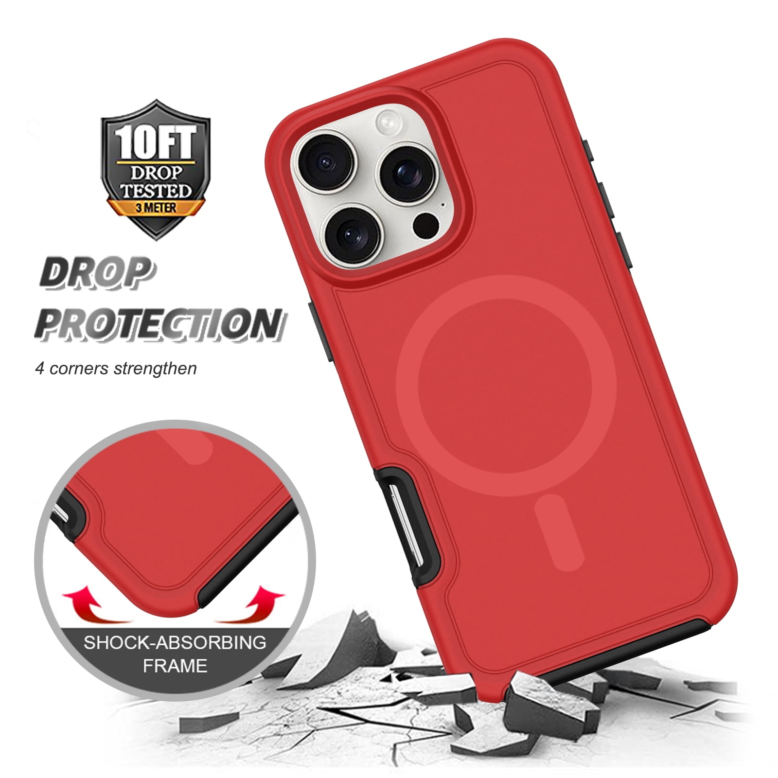 Foto 4 pulgar | Funda Magnética Antichoque Anticaída Para Iphone 16 Pro, Roja - Venta Internacional.