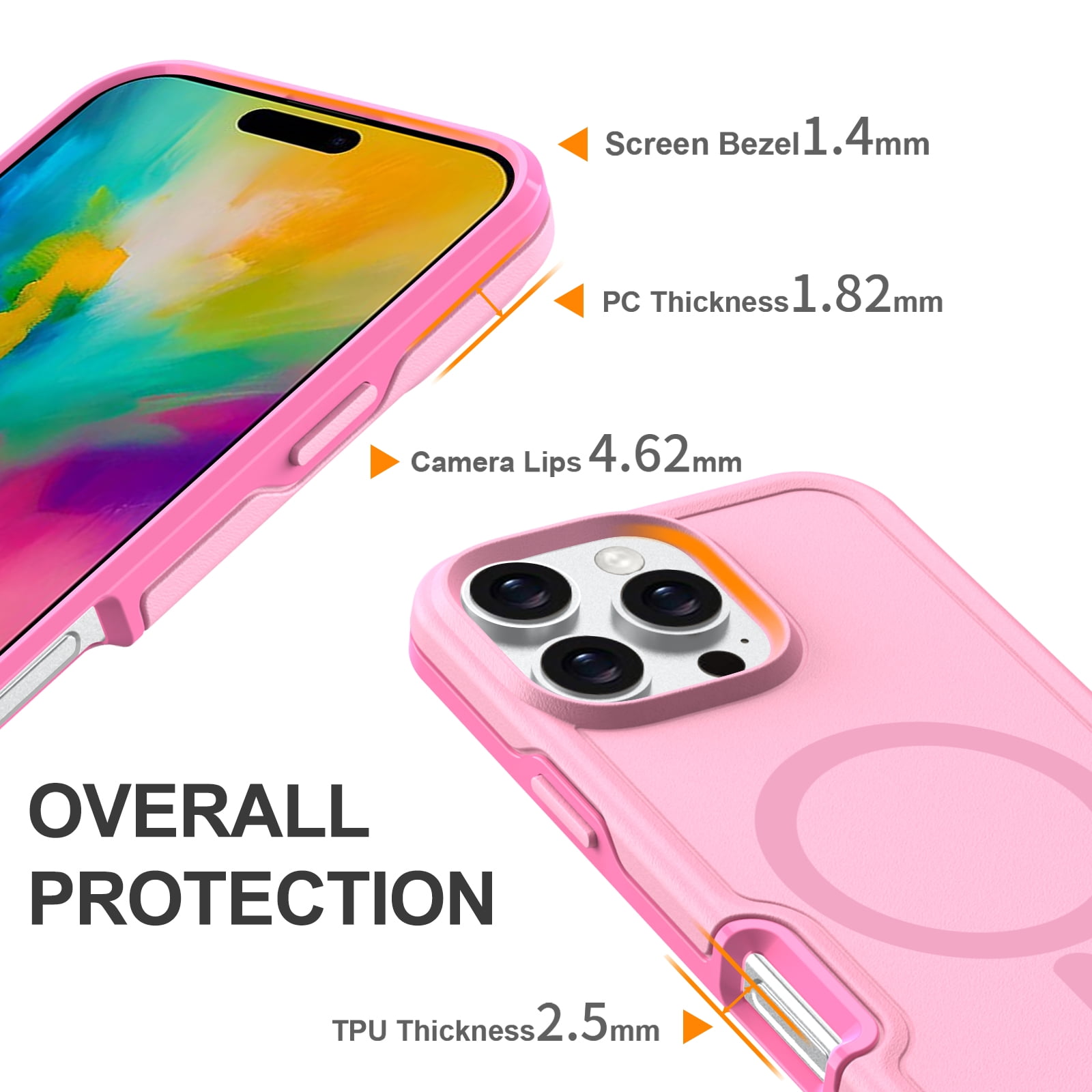 Foto 5 pulgar | Funda Magnética Anticaída Para Iphone 16 Pro, Rosa Y Morado - Venta Internacional.