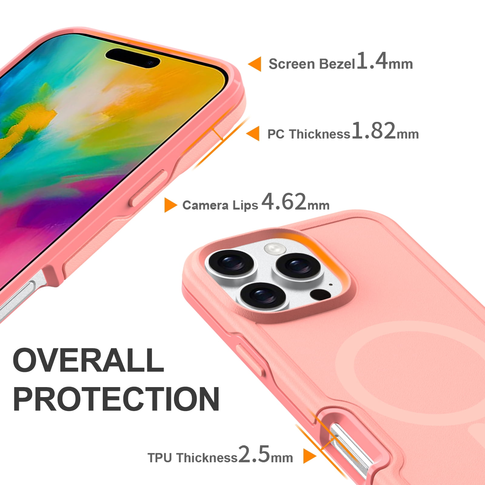 Foto 3 | Funda Magnética Antichoque Anticaída Para Iphone 16 Pro, Rosa - Venta Internacional.