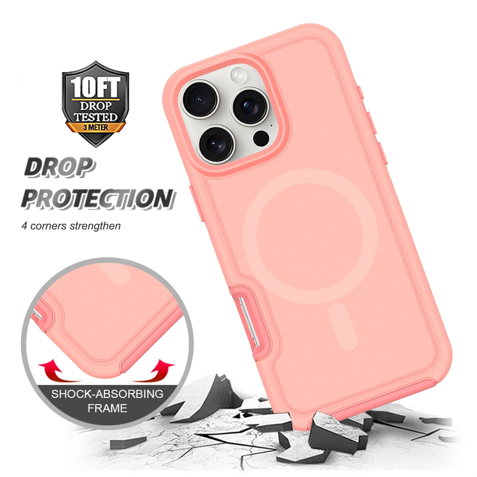 Foto 6 pulgar | Funda Magnética Antichoque Anticaída Para Iphone 16 Pro, Rosa - Venta Internacional.