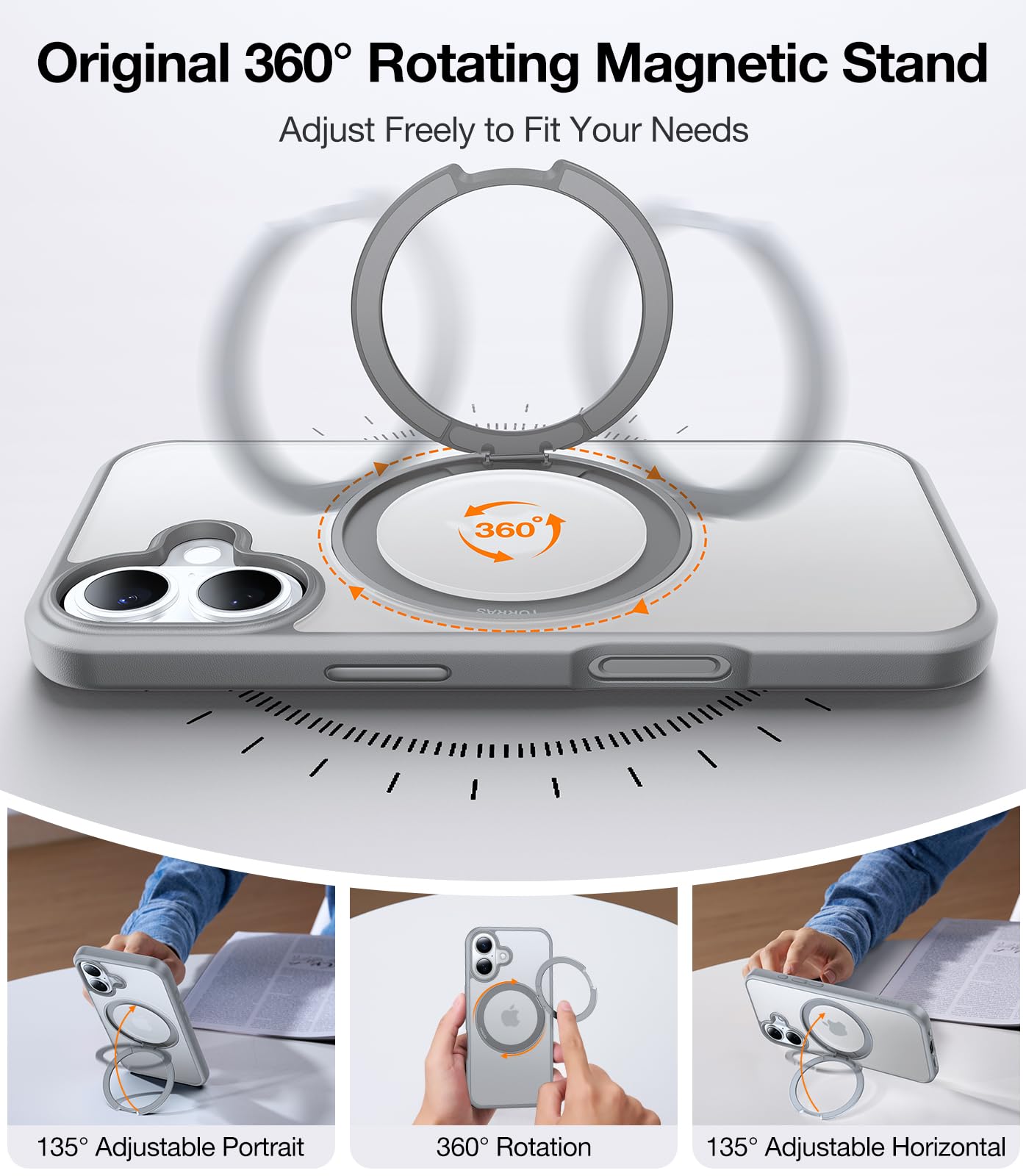 Foto 3 pulgar | Funda Para Teléfono Torras, Mejorada, Con Soporte Magnético Giratorio De 360° Para Iphone 16, Gris - Venta Internaci