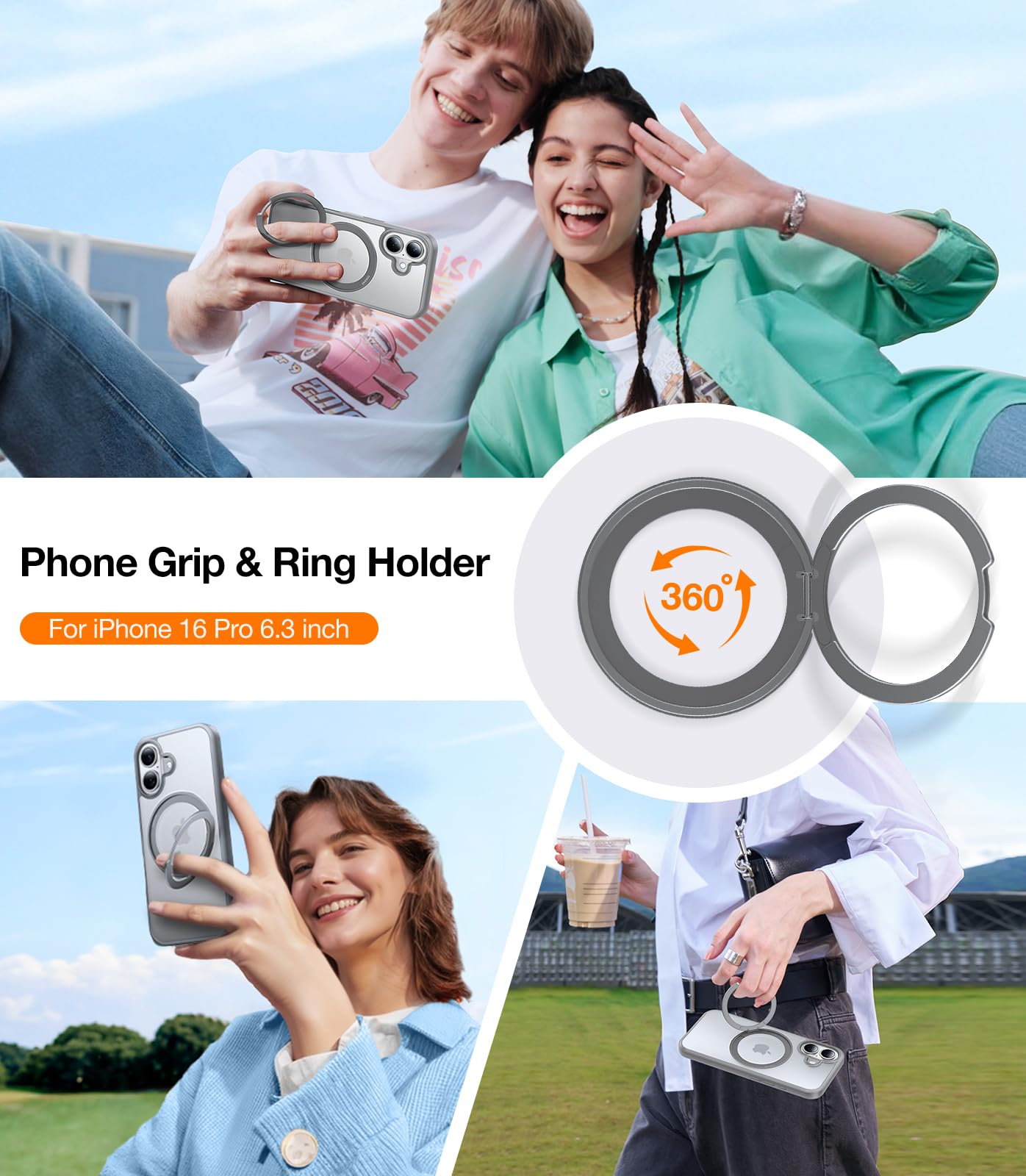 Foto 5 pulgar | Funda Para Teléfono Torras, Mejorada, Con Soporte Magnético Giratorio De 360° Para Iphone 16, Gris - Venta Internaci