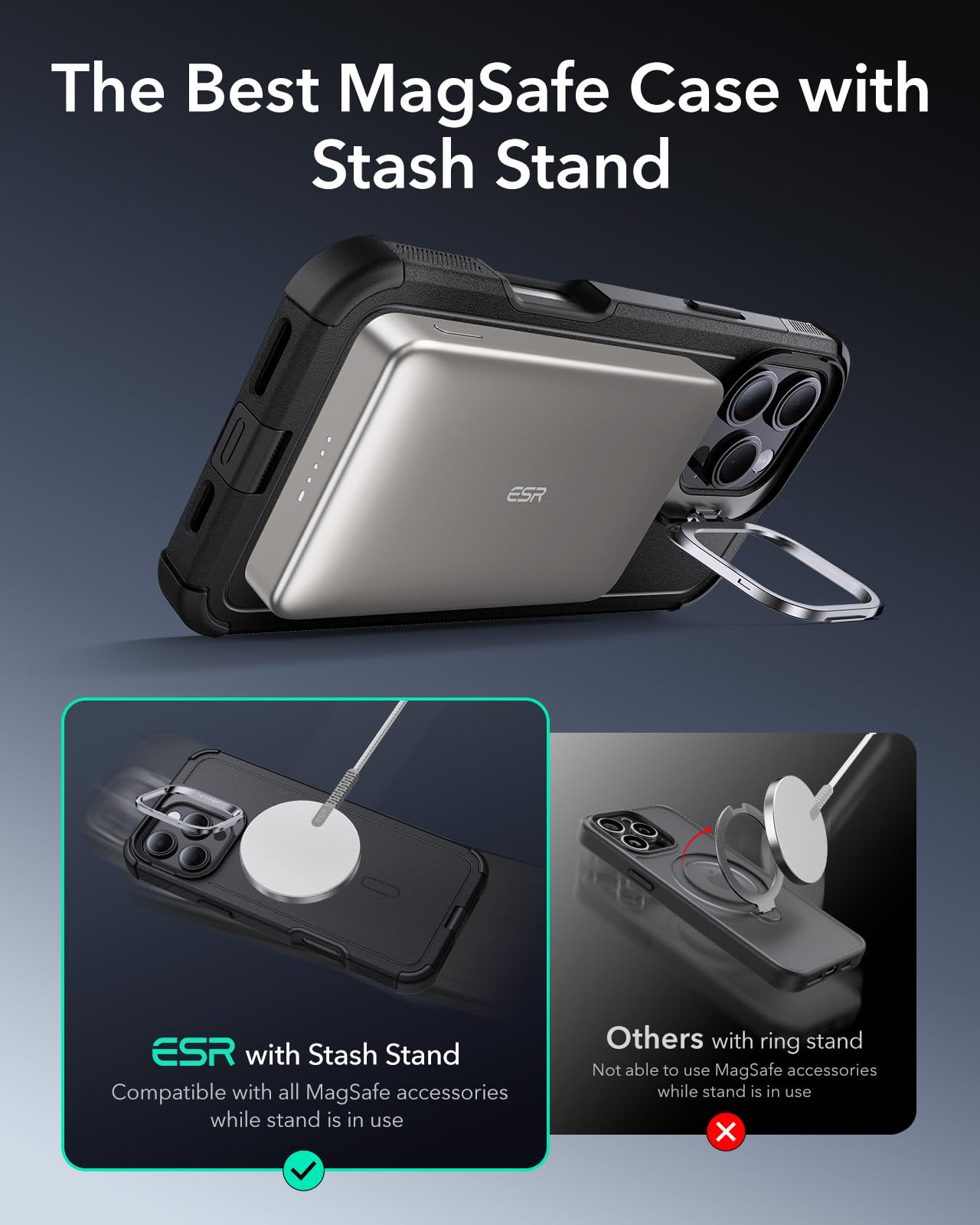 Foto 7 | Funda Esr Para Iphone 16 Pro Con Soporte De 23 Pies, Color Negro - Venta Internacional.