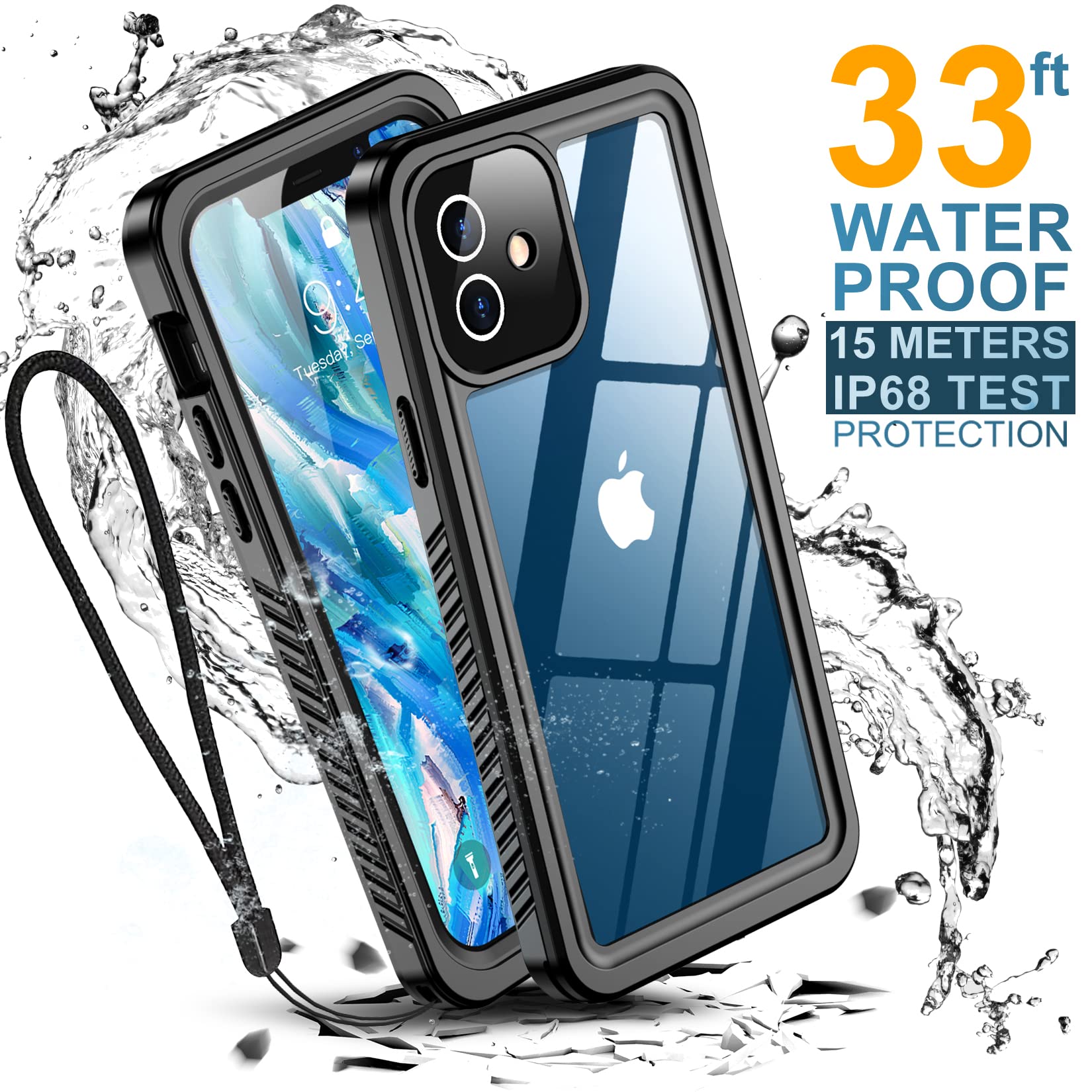 Foto 3 pulgar | Funda De Teléfono Temdan Impermeable Ip68 Para Iphone 12 De 6.1 Pulgadas, Negra - Venta Internacional.