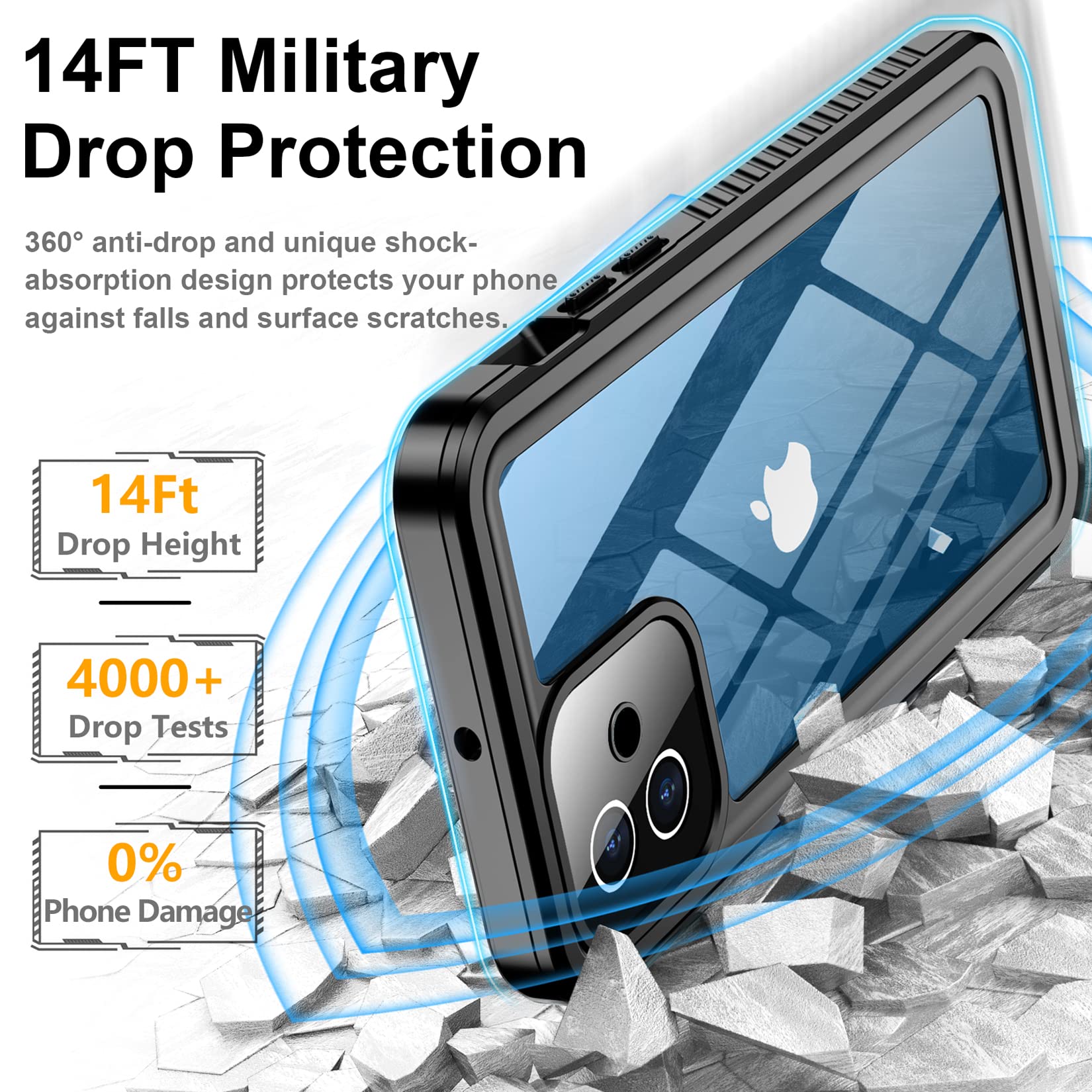 Foto 3 | Funda De Teléfono Temdan Impermeable Ip68 Para Iphone 12 De 6.1 Pulgadas, Negra - Venta Internacional.