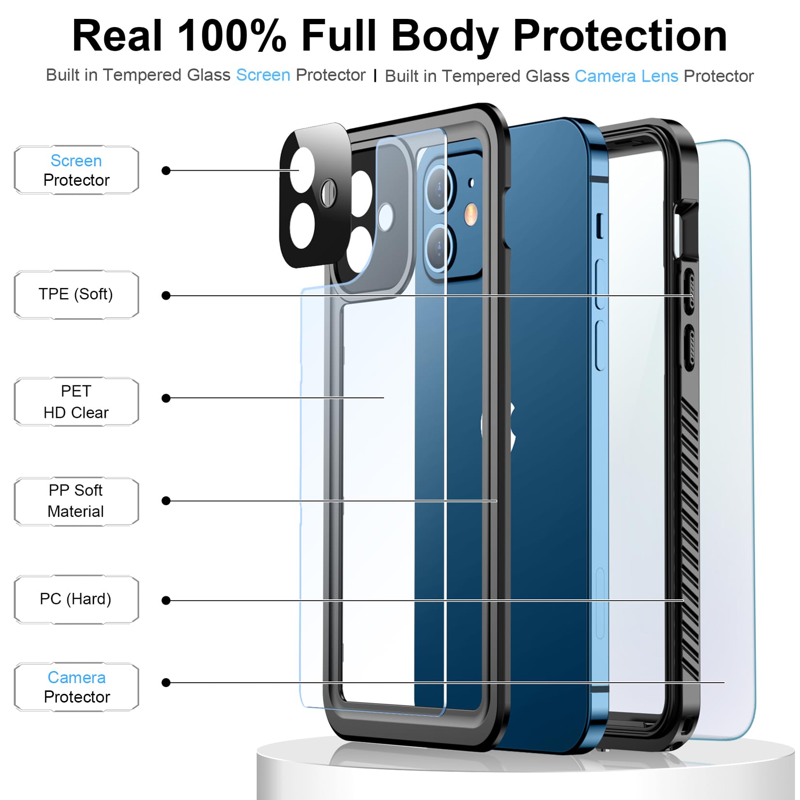 Foto 5 pulgar | Funda De Teléfono Temdan Impermeable Ip68 Para Iphone 12 De 6.1 Pulgadas, Negra - Venta Internacional.