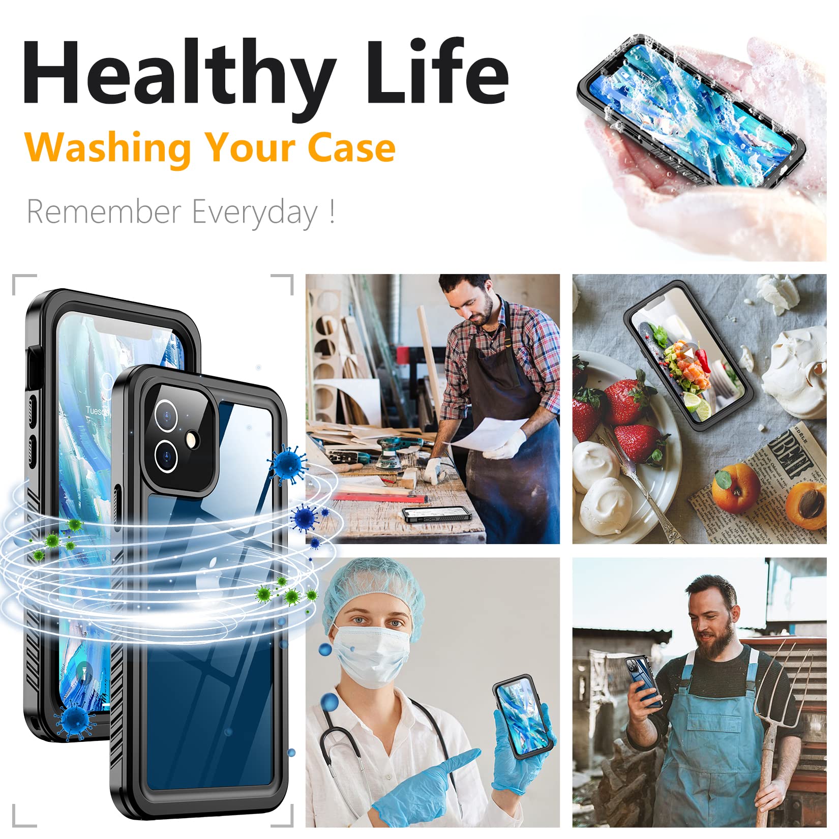 Foto 7 pulgar | Funda De Teléfono Temdan Impermeable Ip68 Para Iphone 12 De 6.1 Pulgadas, Negra - Venta Internacional.