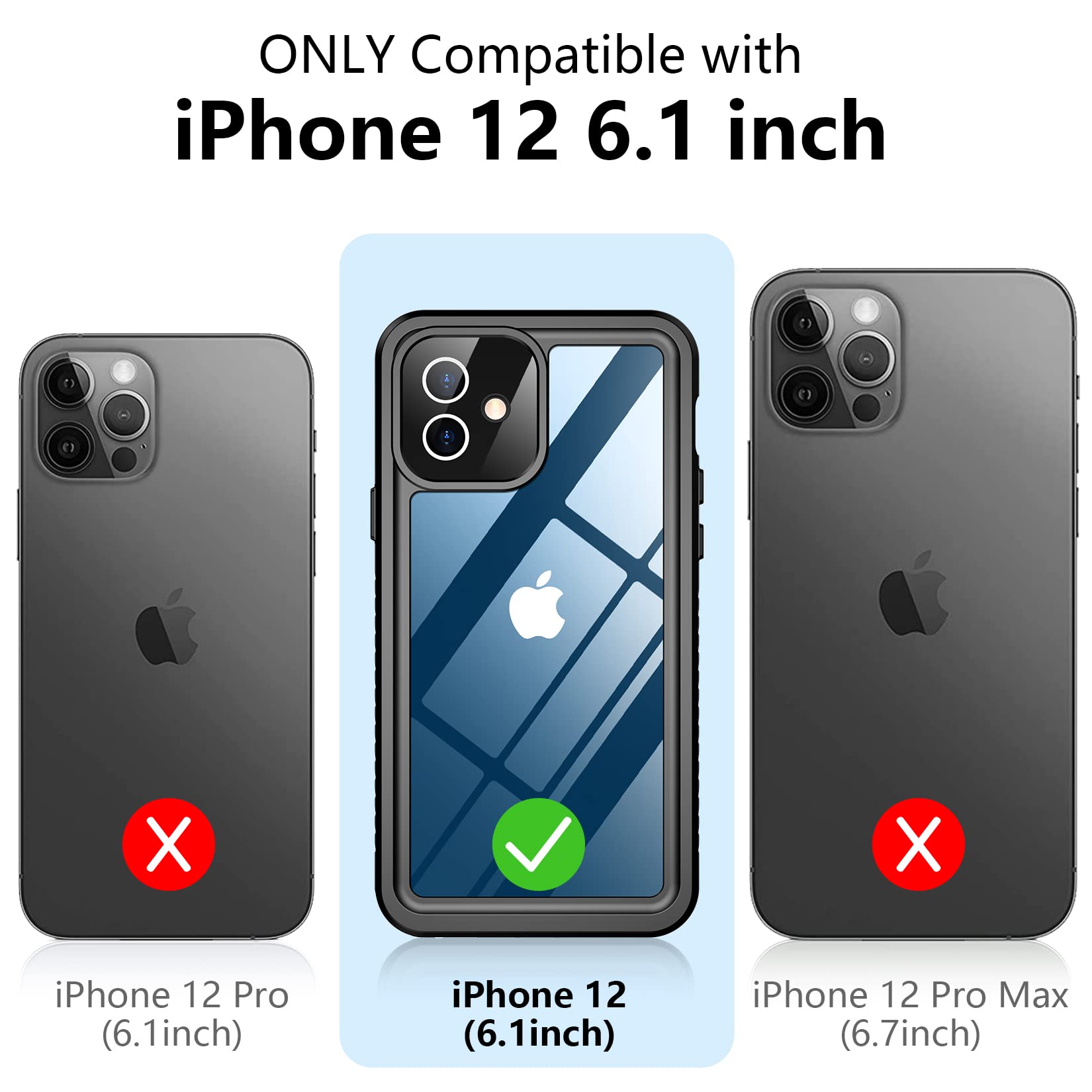 Foto 8 pulgar | Funda De Teléfono Temdan Impermeable Ip68 Para Iphone 12 De 6.1 Pulgadas, Negra - Venta Internacional.