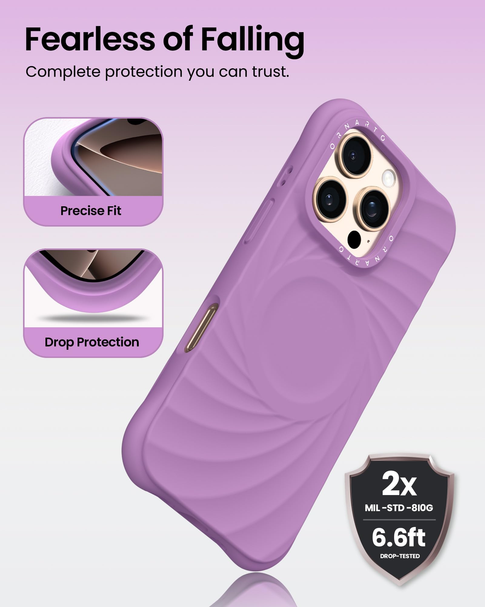 Foto 4 pulgar | Funda De Teléfono Ornarto Vortuxe Para Iphone 16 Pro Lila Silicone - Venta Internacional.