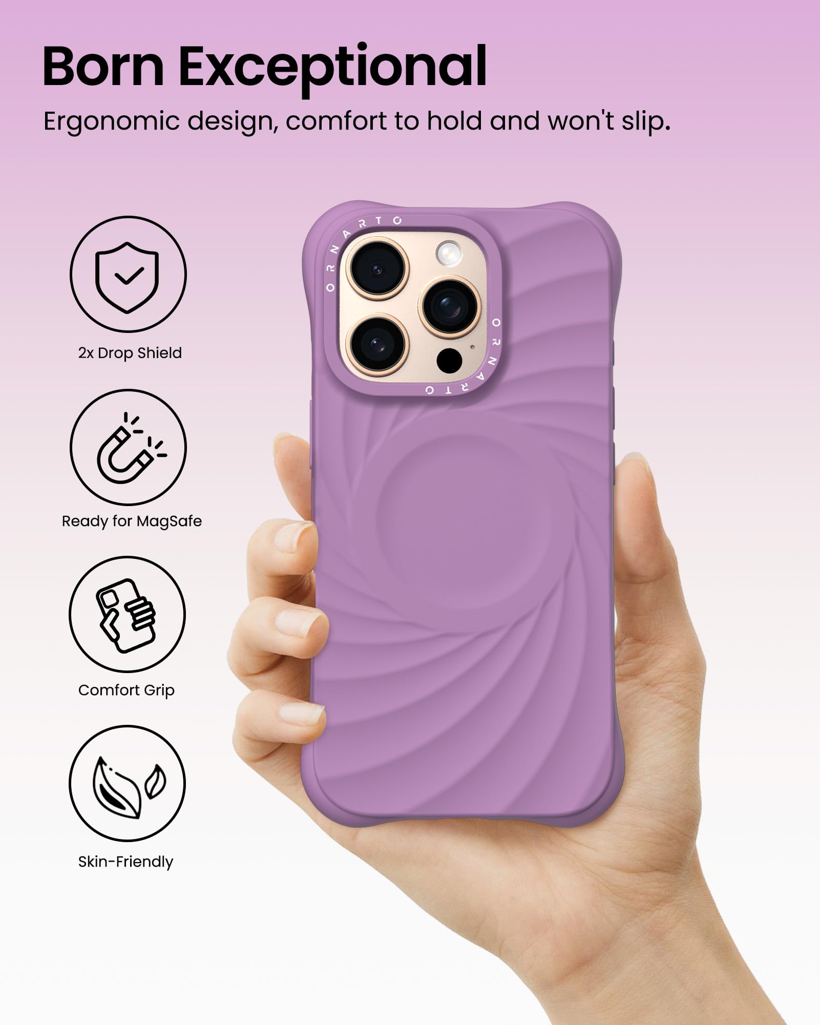 Foto 6 pulgar | Funda De Teléfono Ornarto Vortuxe Para Iphone 16 Pro Lila Silicone - Venta Internacional.