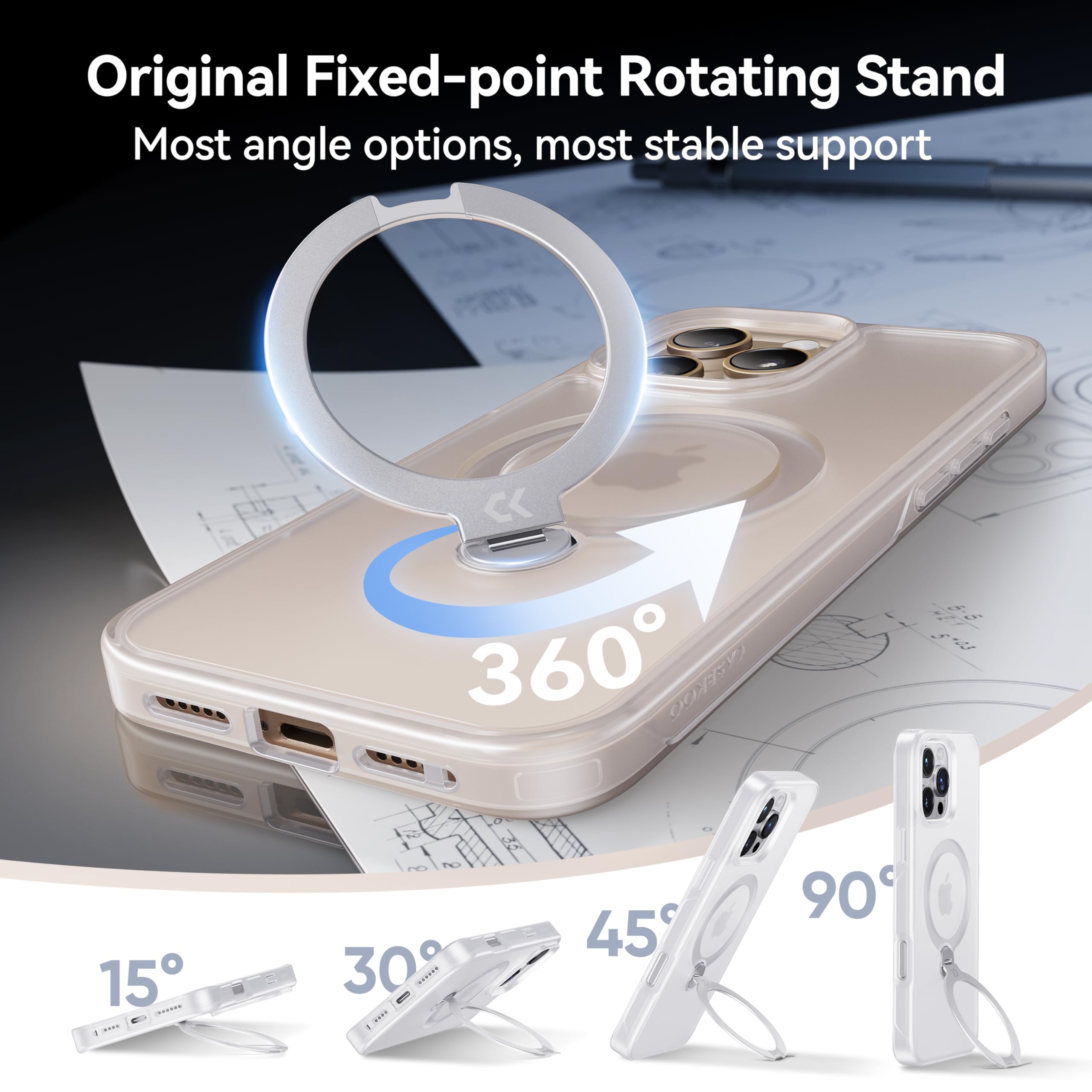 Foto 3 pulgar | Funda Casekoo Para Iphone 16 Pro Con Soporte De 360°, Color Blanco - Venta Internacional.