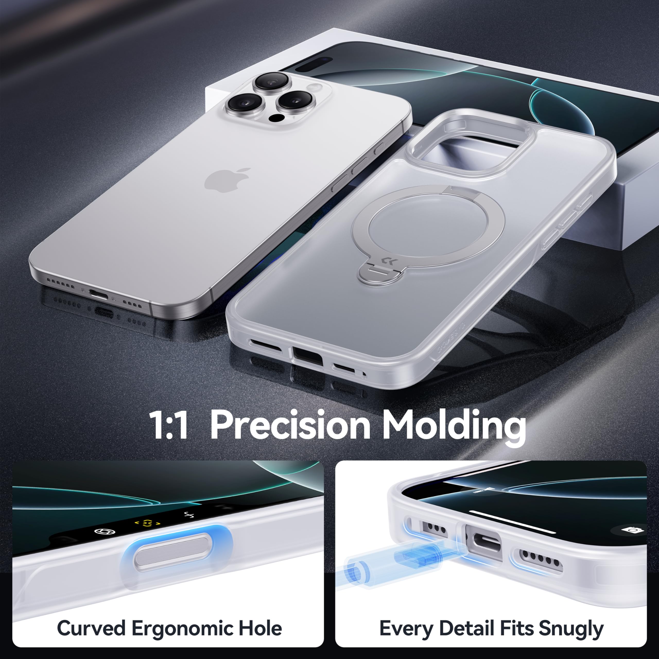 Foto 8 pulgar | Funda Casekoo Para Iphone 16 Pro Con Soporte De 360°, Color Blanco - Venta Internacional.