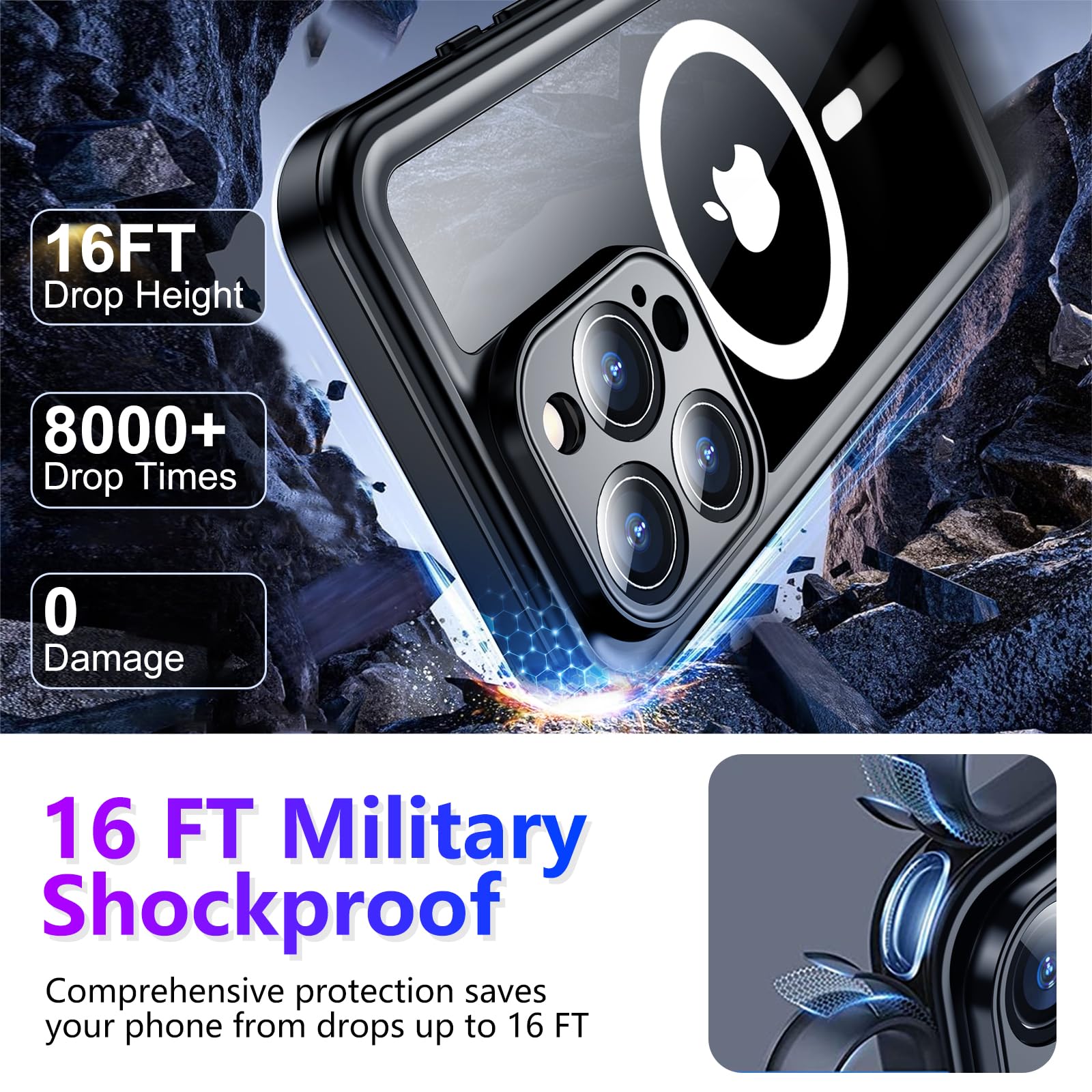Foto 5 pulgar | Funda Impermeable Temdan Compatible Con Iphone 16 Pro De 6,3 Pulgadas - Venta Internacional.