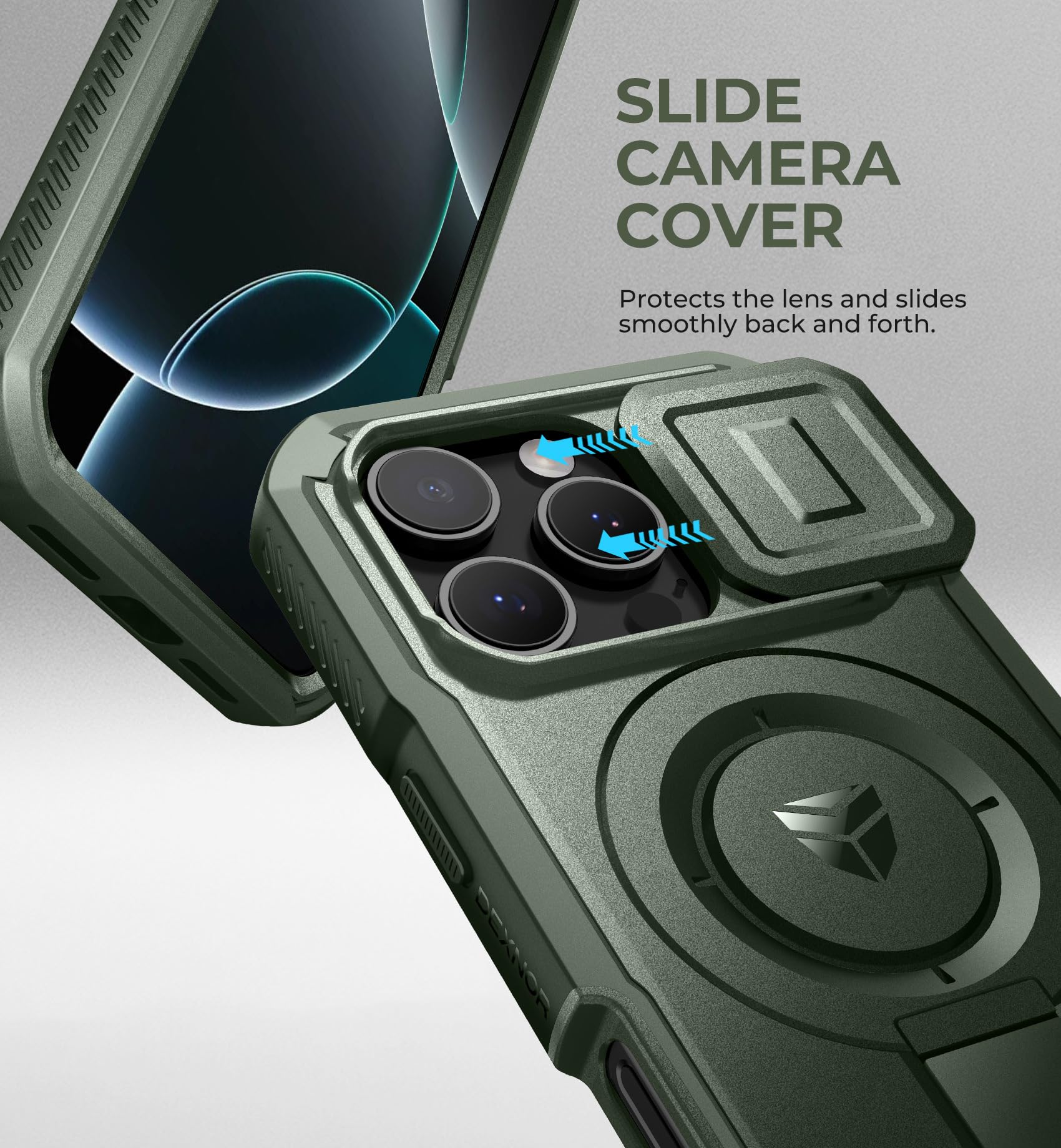 Foto 5 pulgar | Funda Dexnor Para Iphone 16 Pro Con Cámara Deslizante, Color Verde Militar - Venta Internacional.