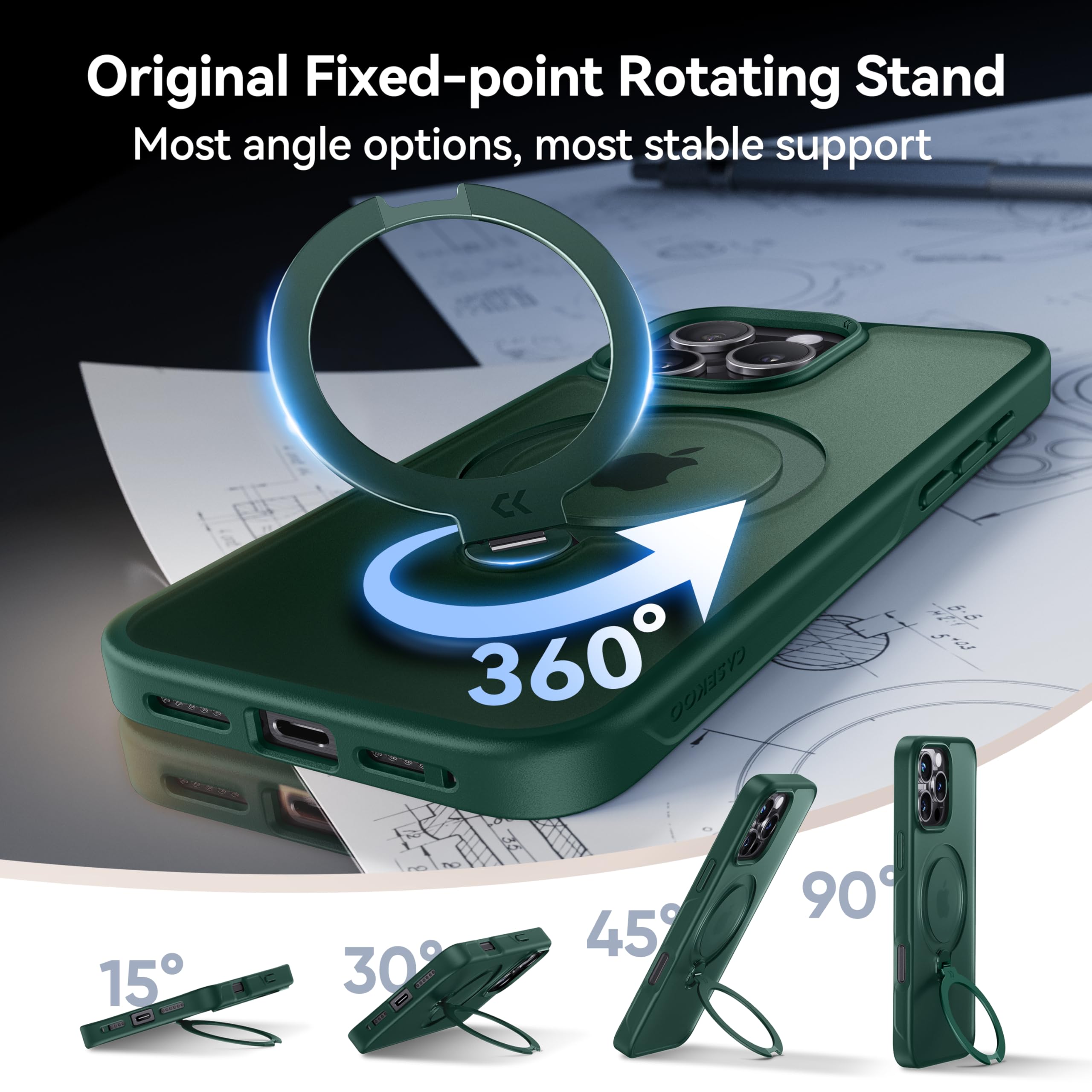 Foto 3 pulgar | Funda Casekoo Para Iphone 16 Pro Max Con Soporte Verde - Venta Internacional.