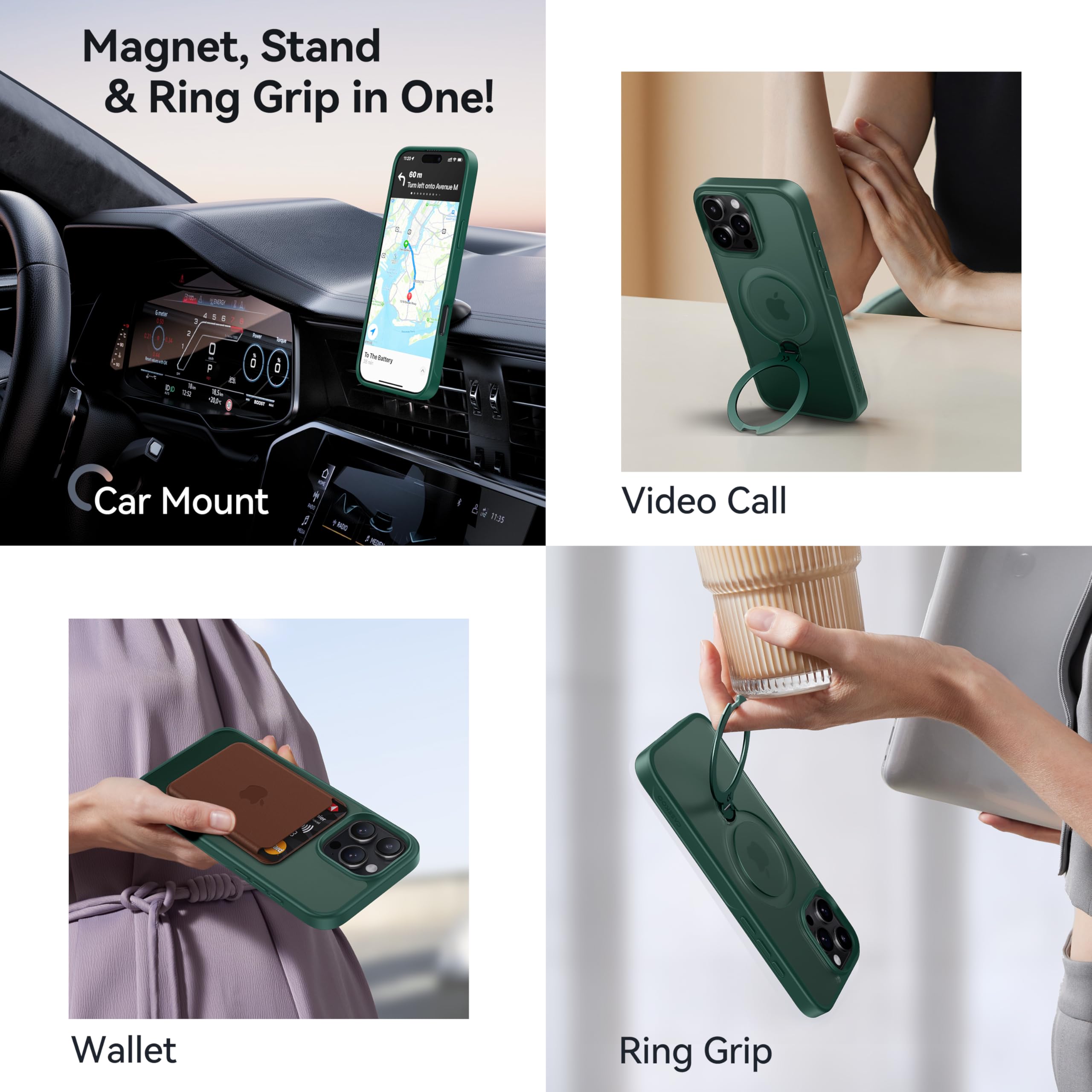 Foto 5 pulgar | Funda Casekoo Para Iphone 16 Pro Max Con Soporte Verde - Venta Internacional.