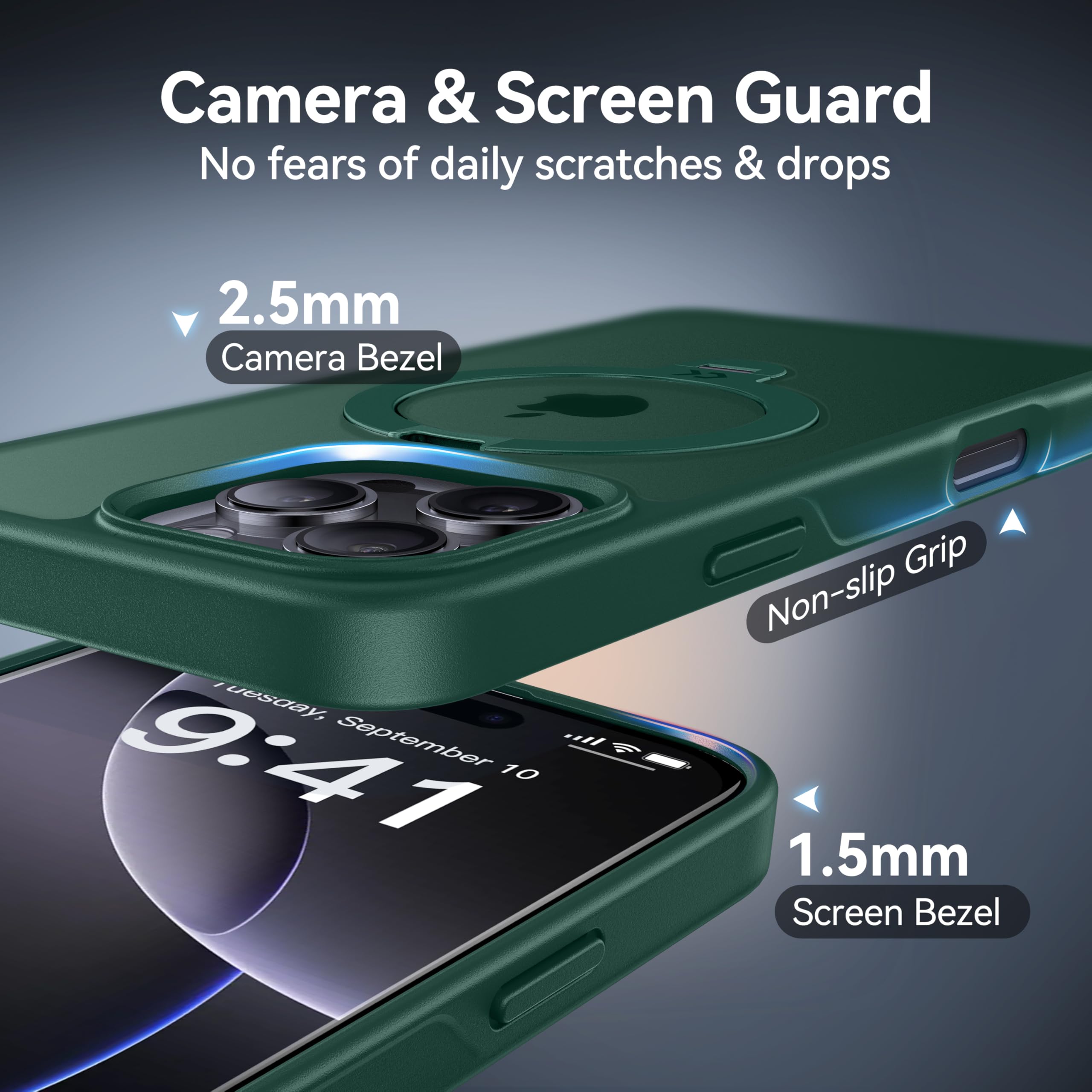 Foto 7 pulgar | Funda Casekoo Para Iphone 16 Pro Max Con Soporte Verde - Venta Internacional.