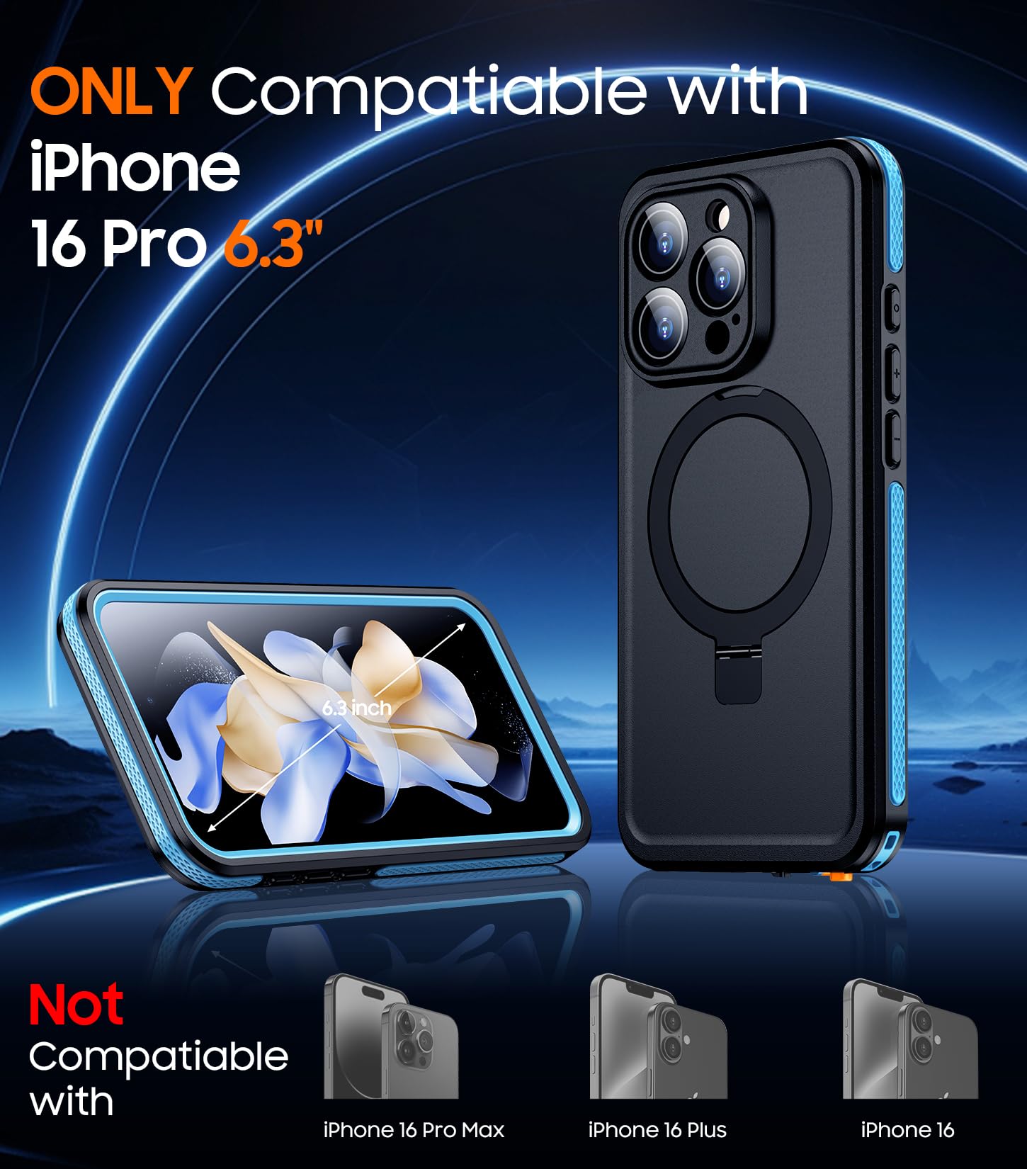 Foto 3 pulgar | Funda De Teléfono Temdan Magnética Impermeable Para Iphone 16 Pro Azul - Venta Internacional.