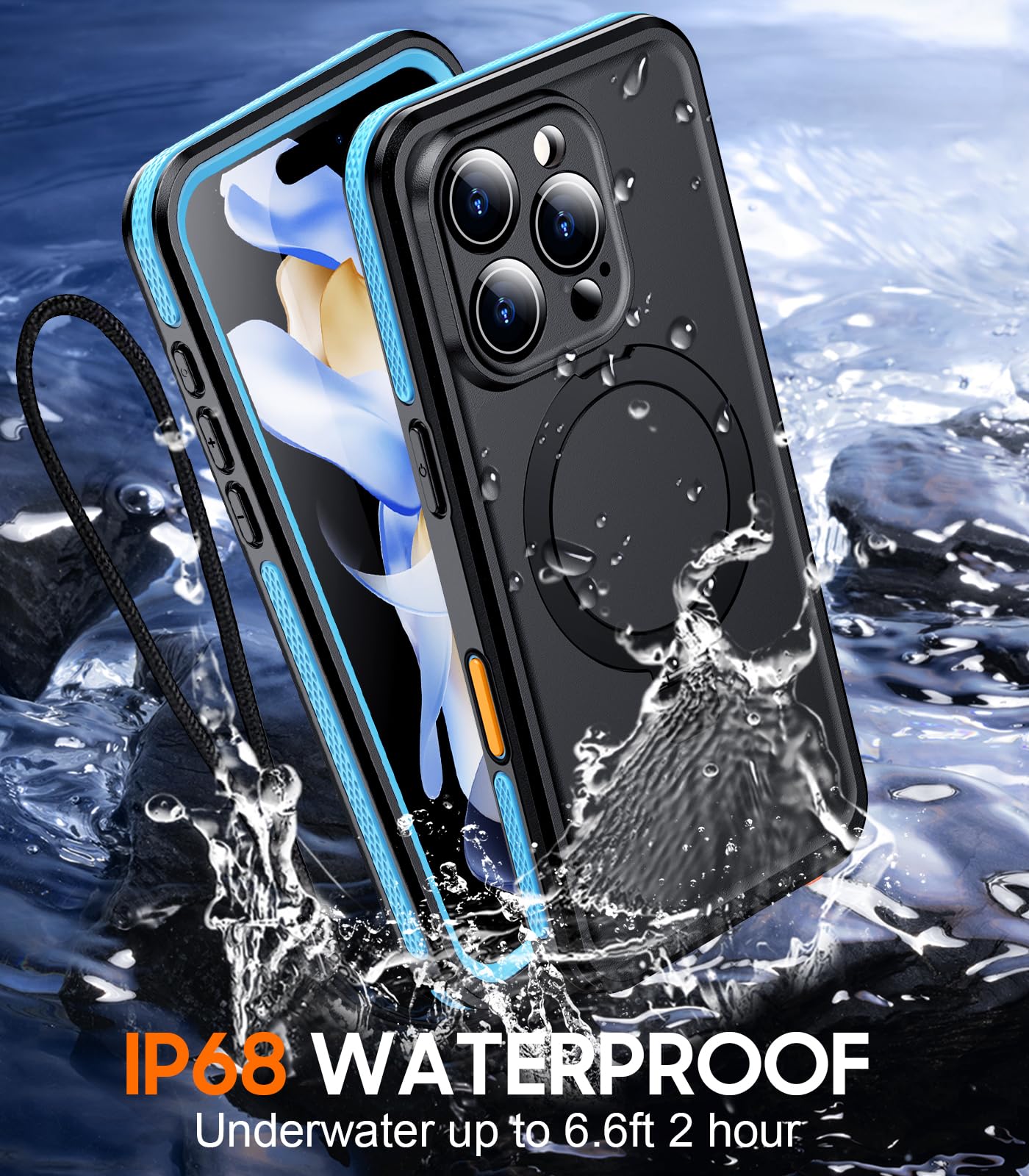 Foto 4 pulgar | Funda De Teléfono Temdan Magnética Impermeable Para Iphone 16 Pro Azul - Venta Internacional.