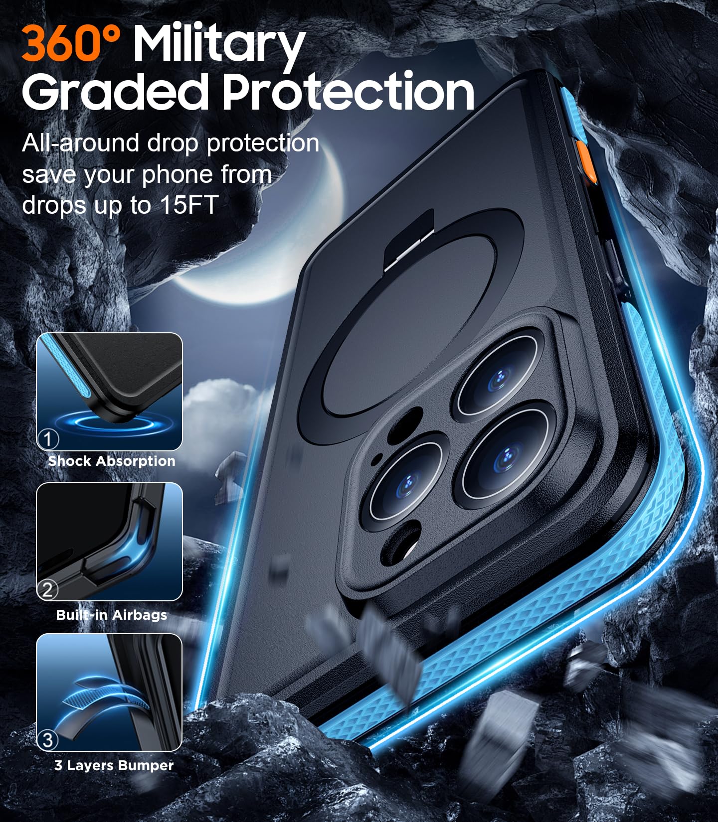Foto 5 pulgar | Funda De Teléfono Temdan Magnética Impermeable Para Iphone 16 Pro Azul - Venta Internacional.