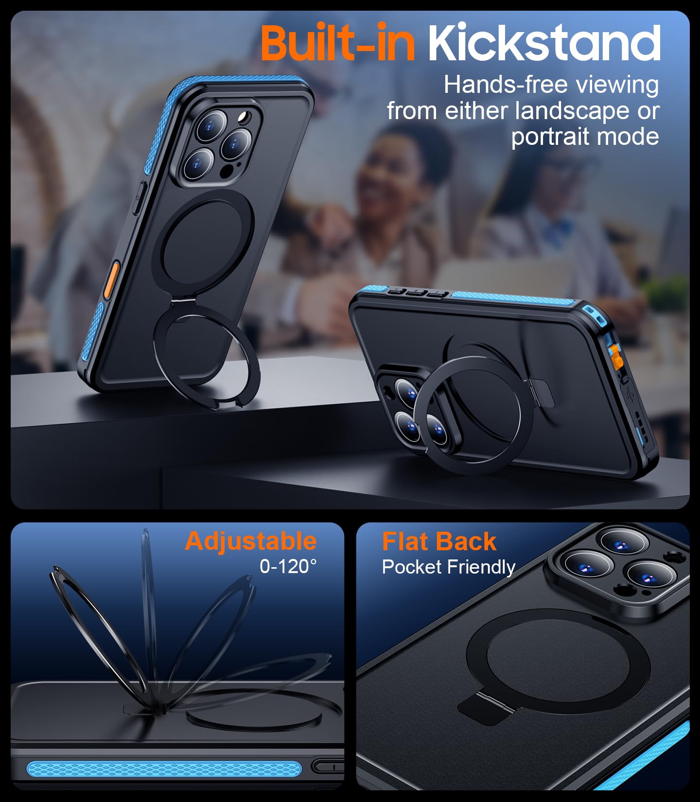 Foto 7 pulgar | Funda De Teléfono Temdan Magnética Impermeable Para Iphone 16 Pro Azul - Venta Internacional.